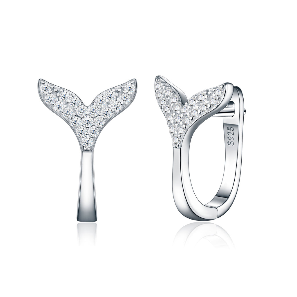 Sirenetta Moissanite Whale Tail Stud Earrings in Sterling Silver