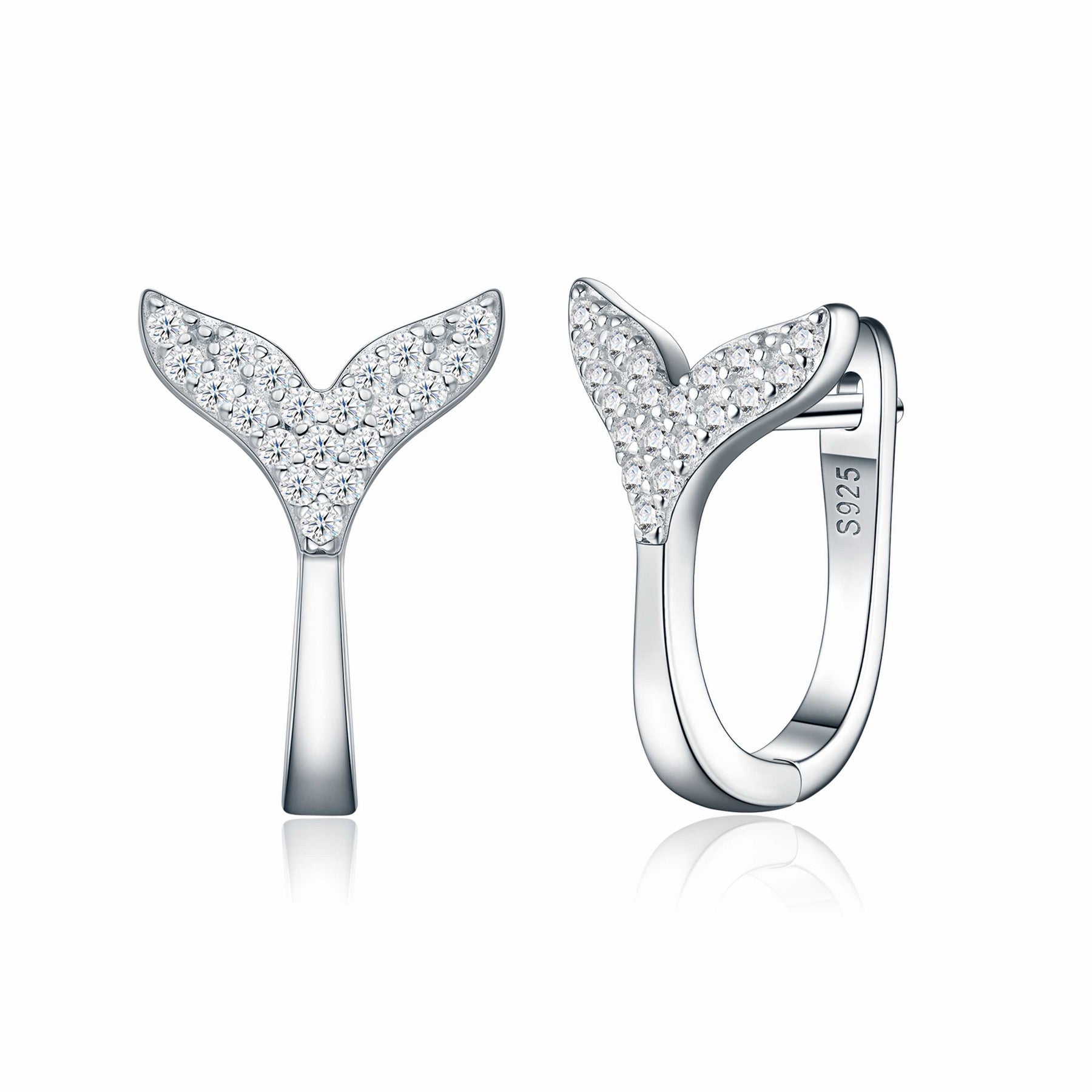 Sirenetta Moissanite Whale Tail Stud Earrings in Sterling Silver