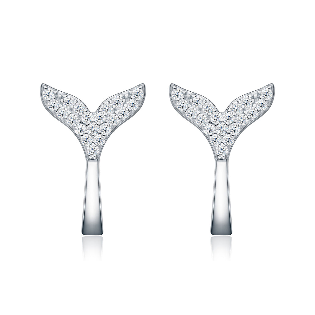 Sirenetta Moissanite Whale Tail Stud Earrings in Sterling Silver