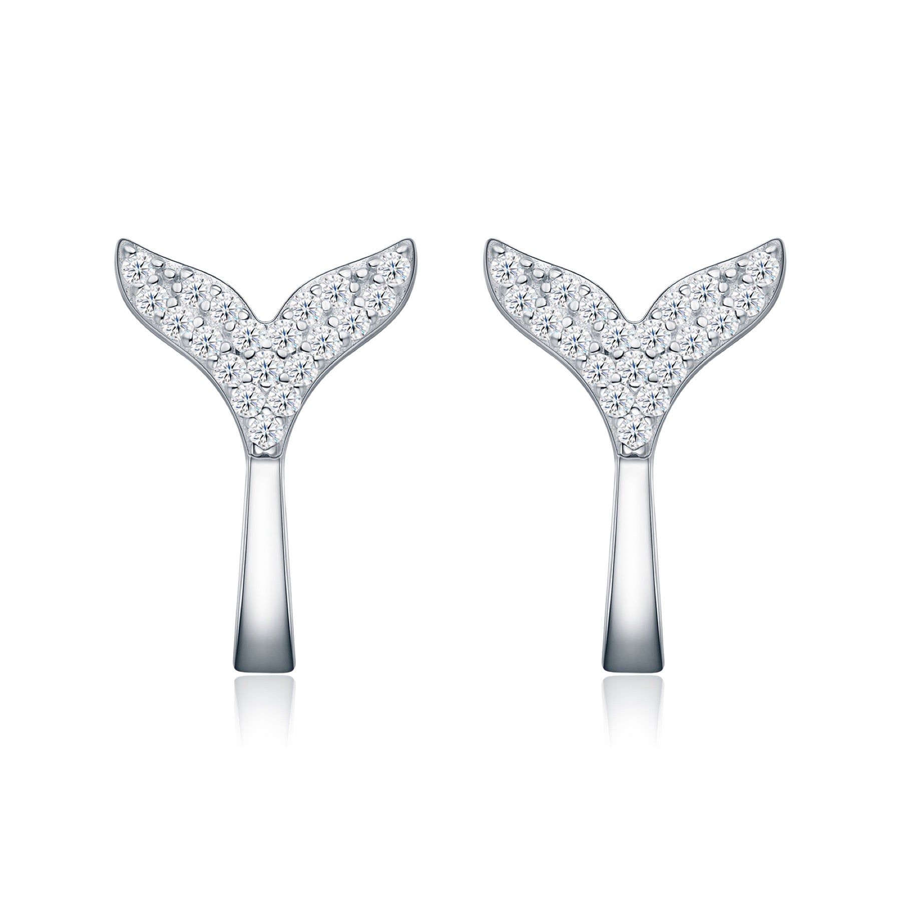 Sirenetta Moissanite Whale Tail Stud Earrings in Sterling Silver
