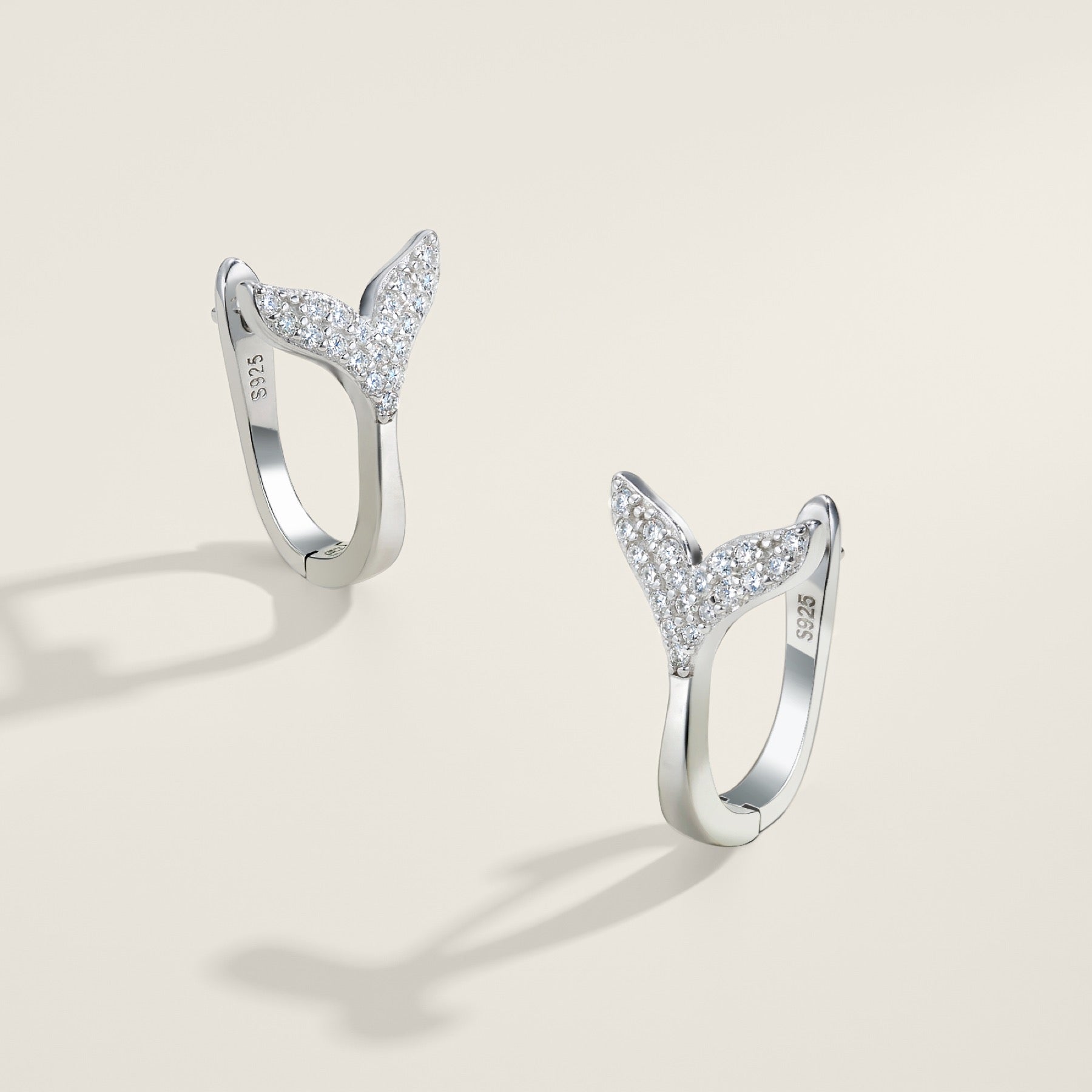 Sirenetta Moissanite Whale Tail Stud Earrings in Sterling Silver