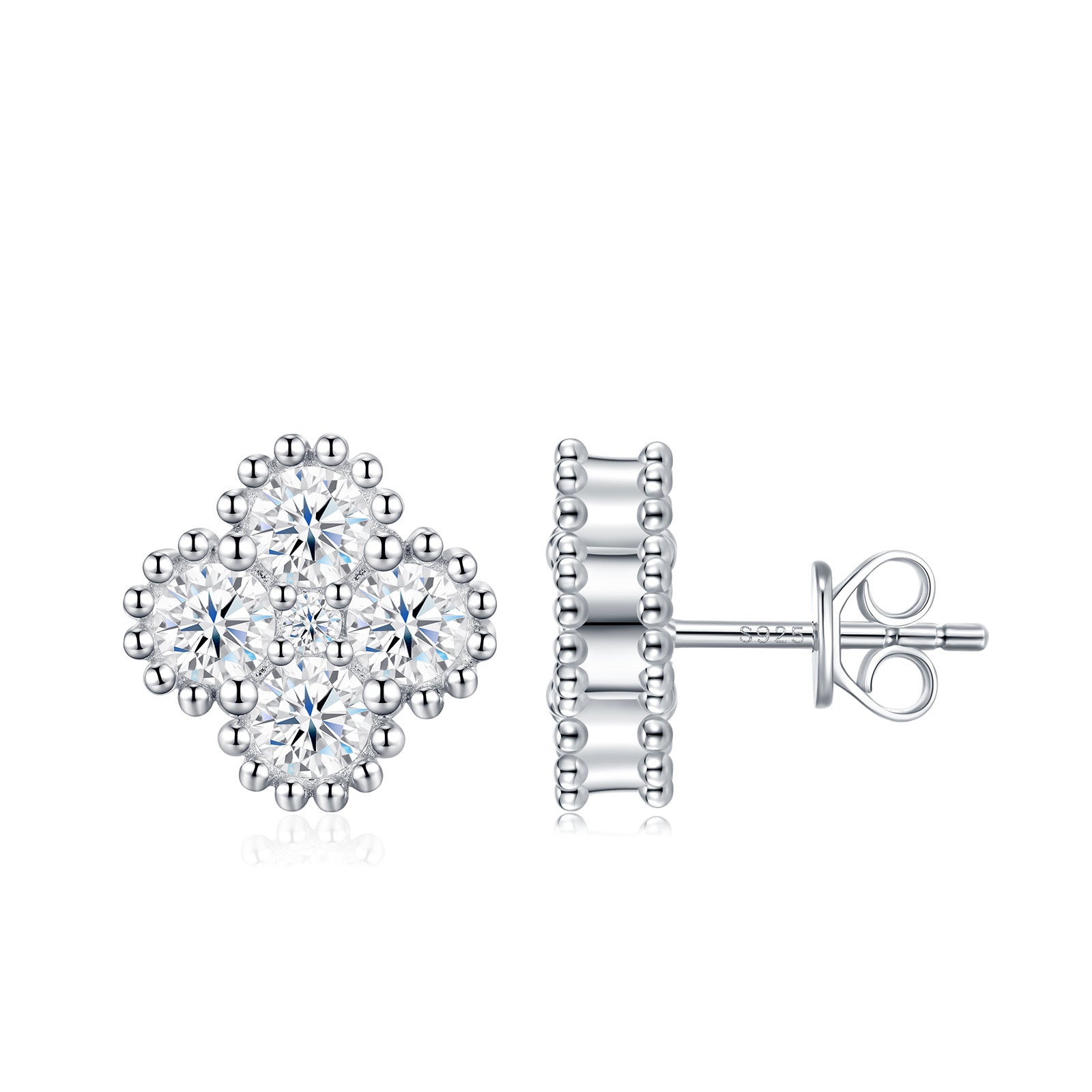 Rosetta Moissanite Flower Stud Earrings in Sterling Silver