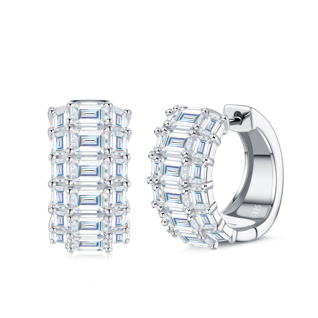 Trittico Moissanite Huggie Hoop Earrings in Sterling Silver