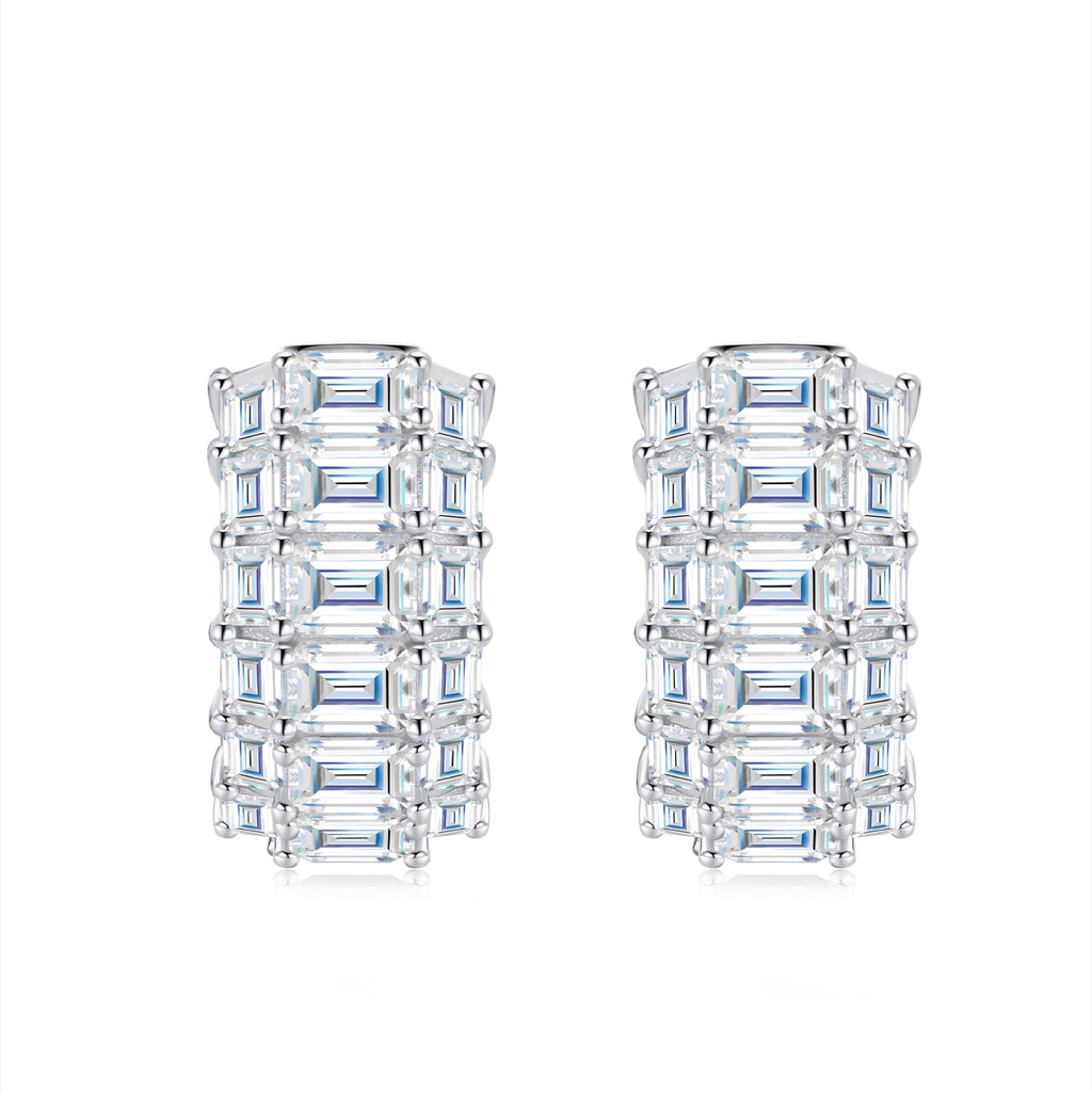 Trittico Moissanite Huggie Hoop Earrings in Sterling Silver