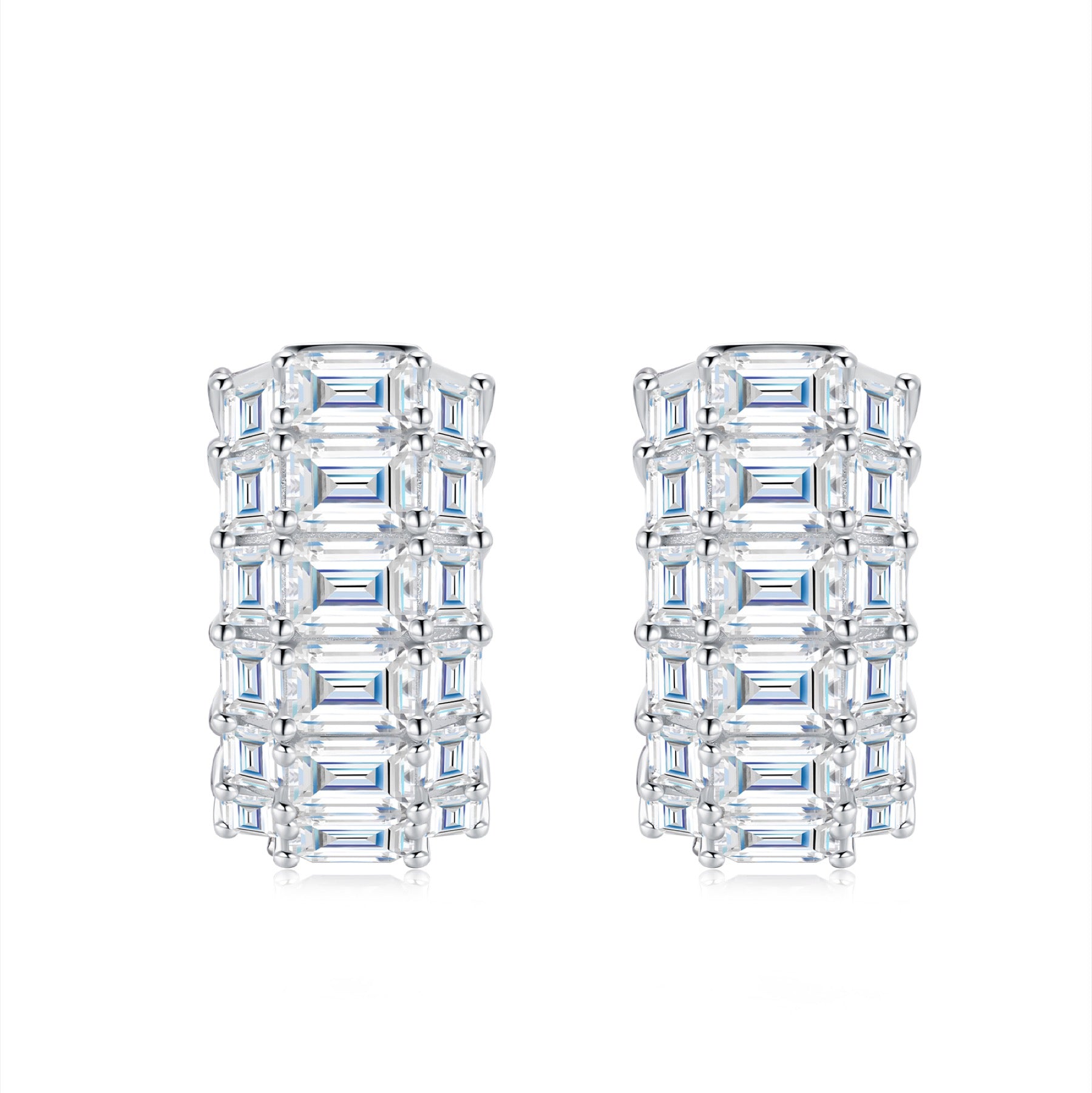 Trittico Moissanite Huggie Hoop Earrings in Sterling Silver