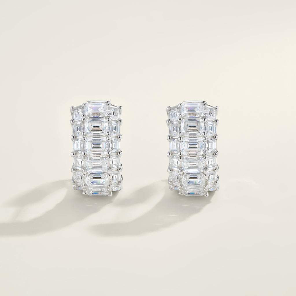 Trittico Moissanite Huggie Hoop Earrings in Sterling Silver