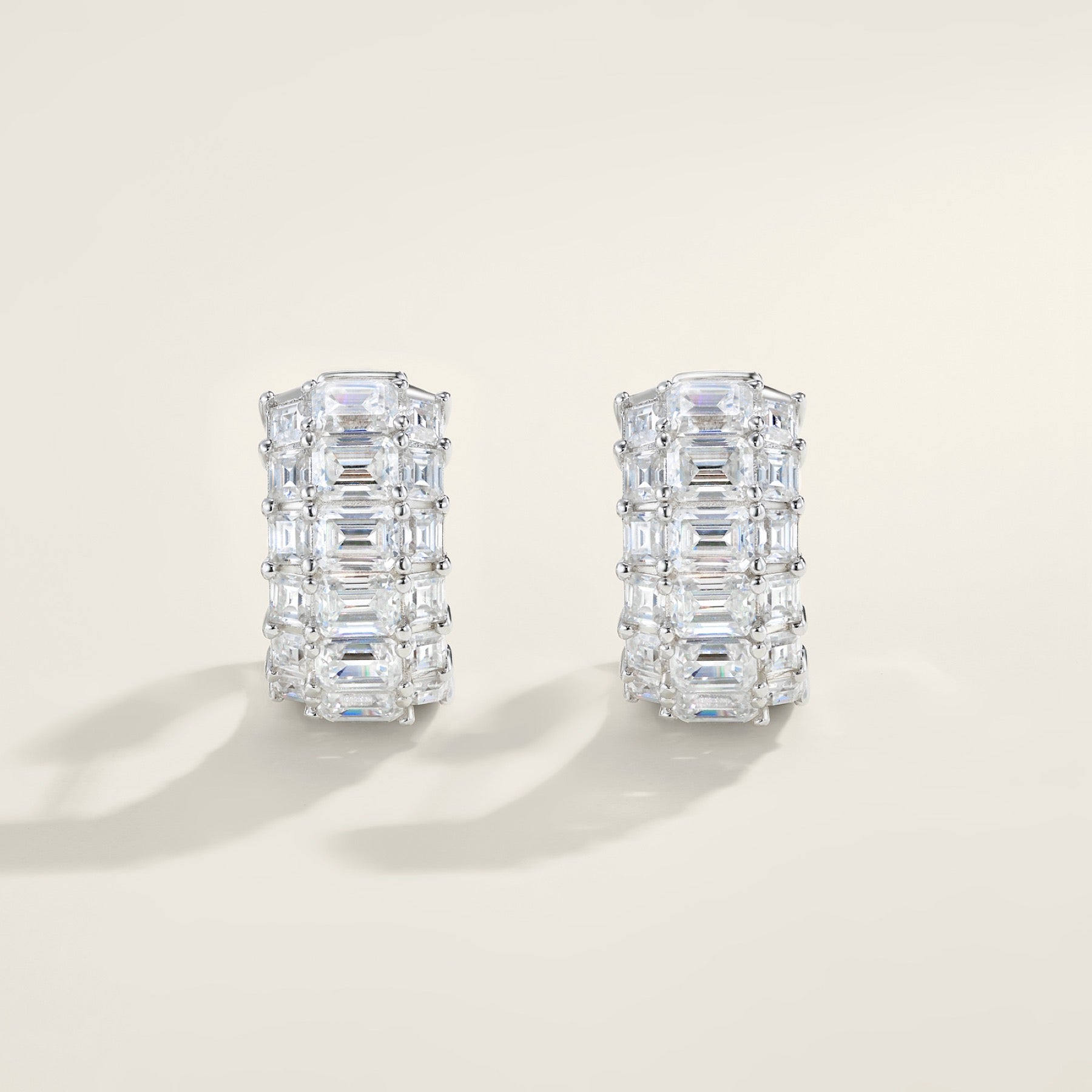 Trittico Moissanite Huggie Hoop Earrings in Sterling Silver