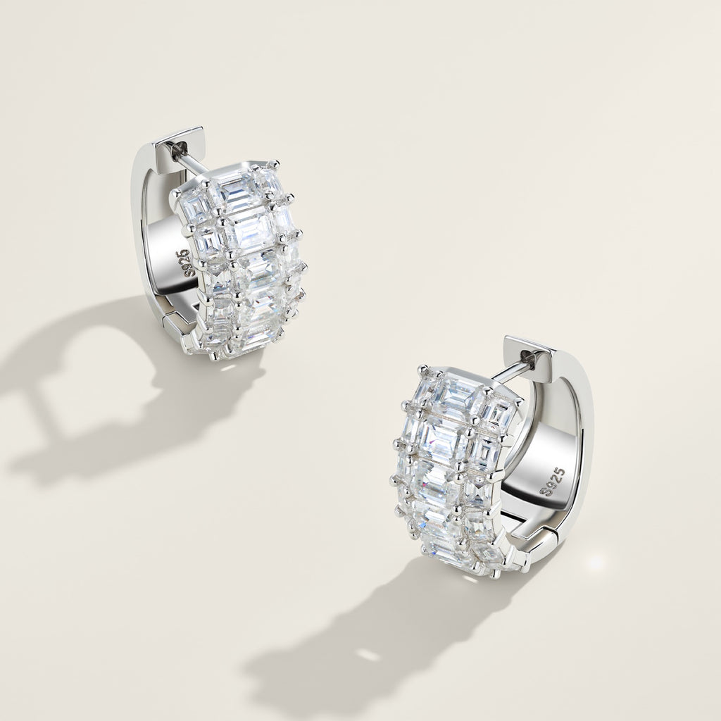 Trittico Moissanite Huggie Hoop Earrings in Sterling Silver