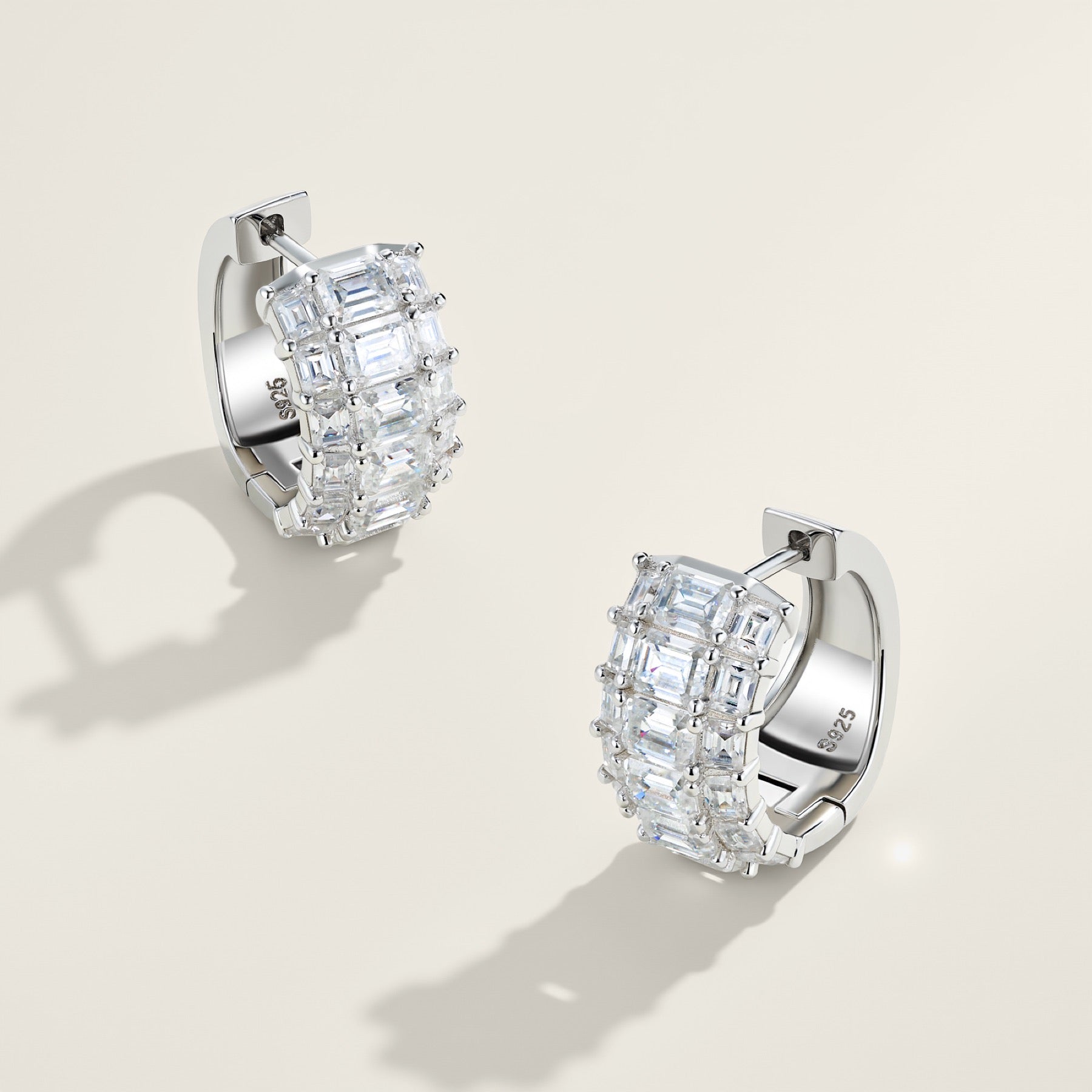Trittico Moissanite Huggie Hoop Earrings in Sterling Silver
