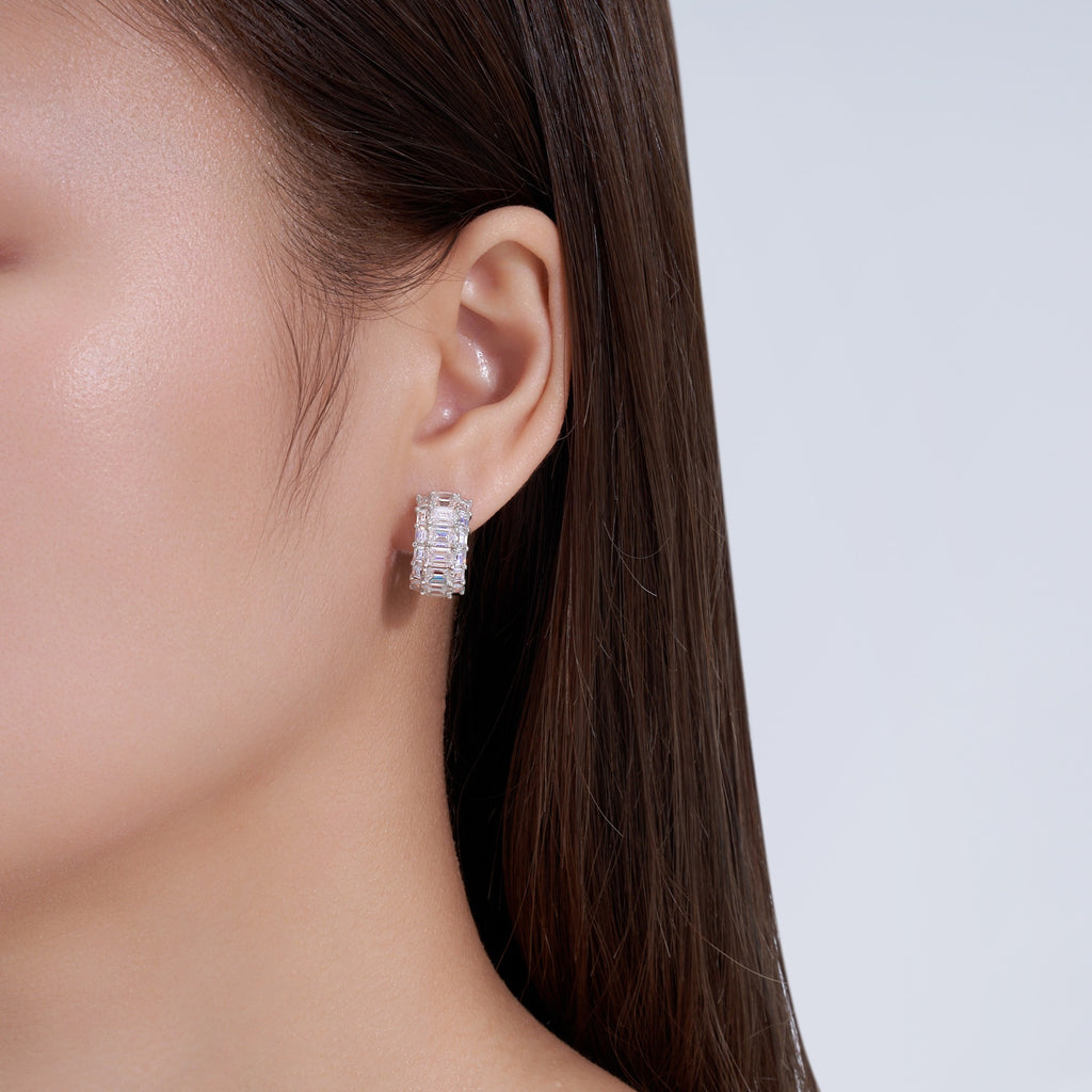 Trittico Moissanite Huggie Hoop Earrings in Sterling Silver