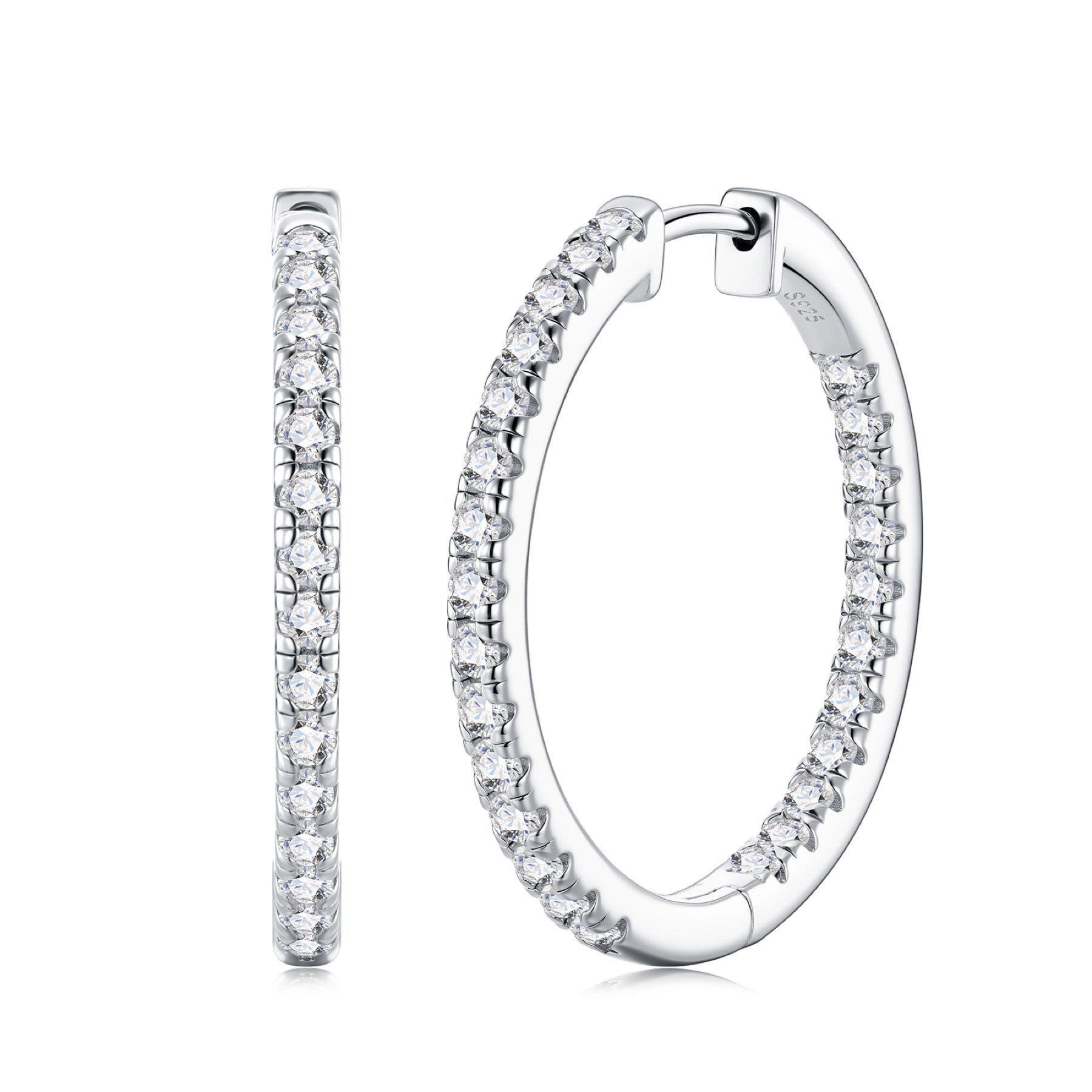 Ovaletto Moissanite Huggie Hoop Earrings in Sterling Silver