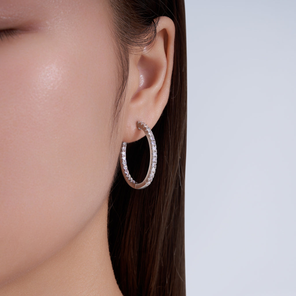 Ovaletto Moissanite Huggie Hoop Earrings in Sterling Silver