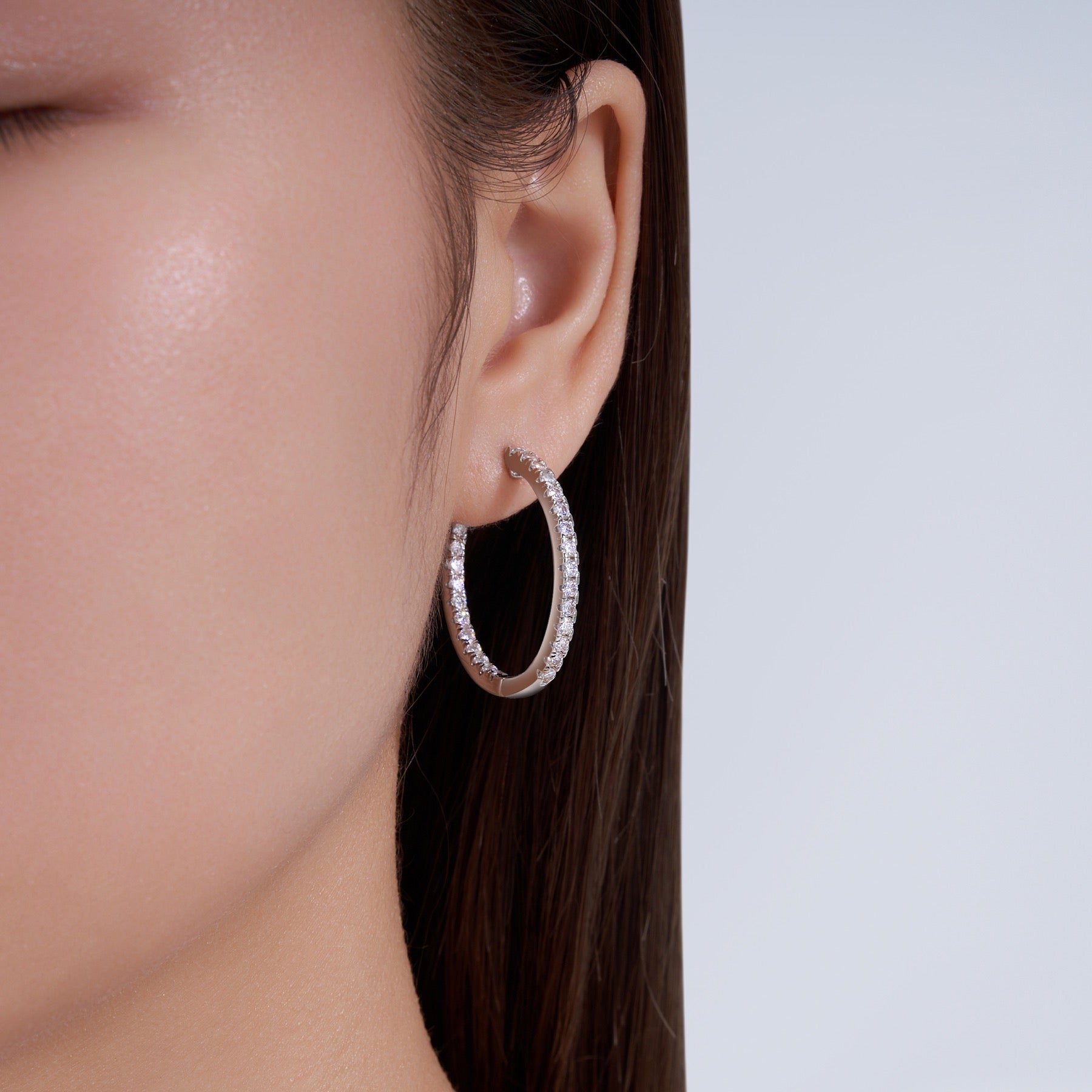 Ovaletto Moissanite Huggie Hoop Earrings in Sterling Silver
