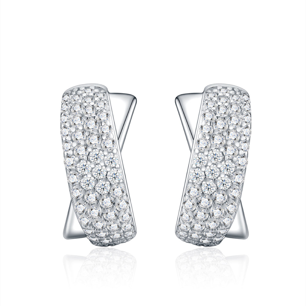 Incrociata Moissanite Huggie Hoop Earrings in Sterling Silver
