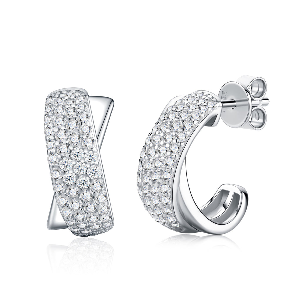 Incrociata Moissanite Huggie Hoop Earrings in Sterling Silver
