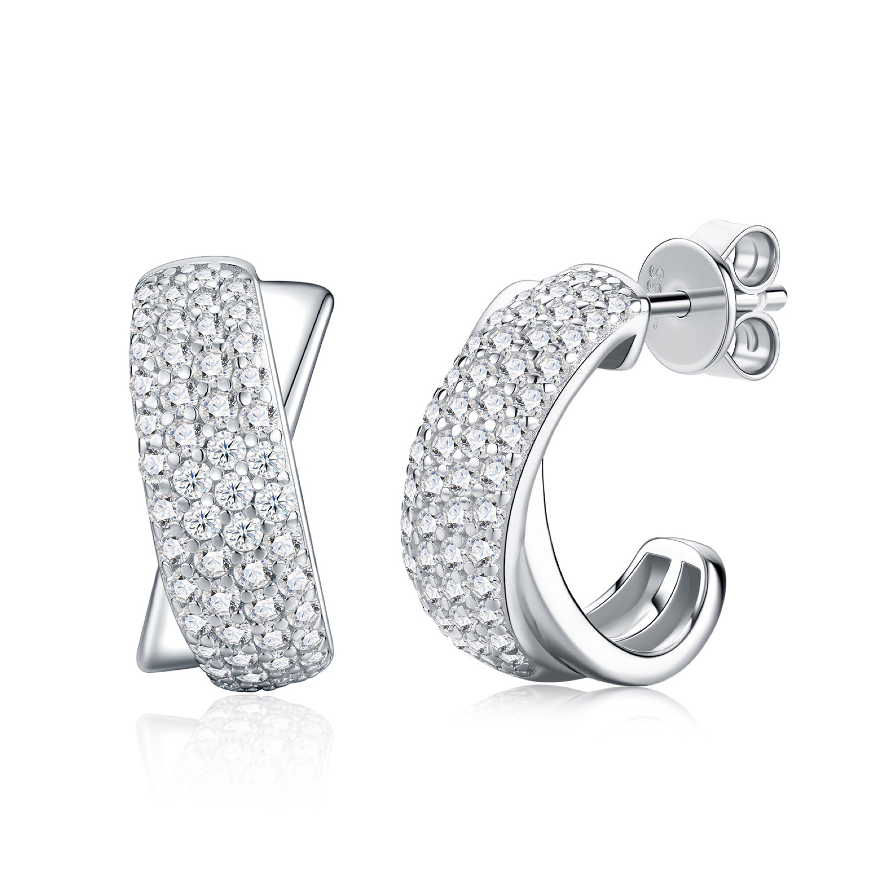 Incrociata Moissanite Huggie Hoop Earrings in Sterling Silver