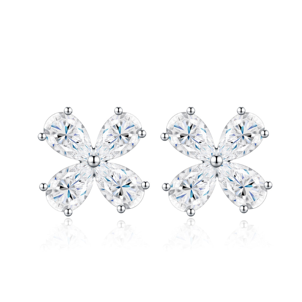 Quadrifiore Moissanite Clover Stud Earrings in Sterling Silver