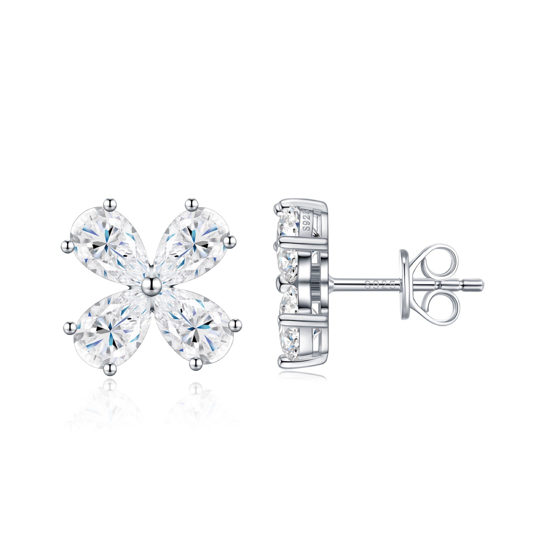 Quadrifiore Moissanite Clover Stud Earrings in Sterling Silver
