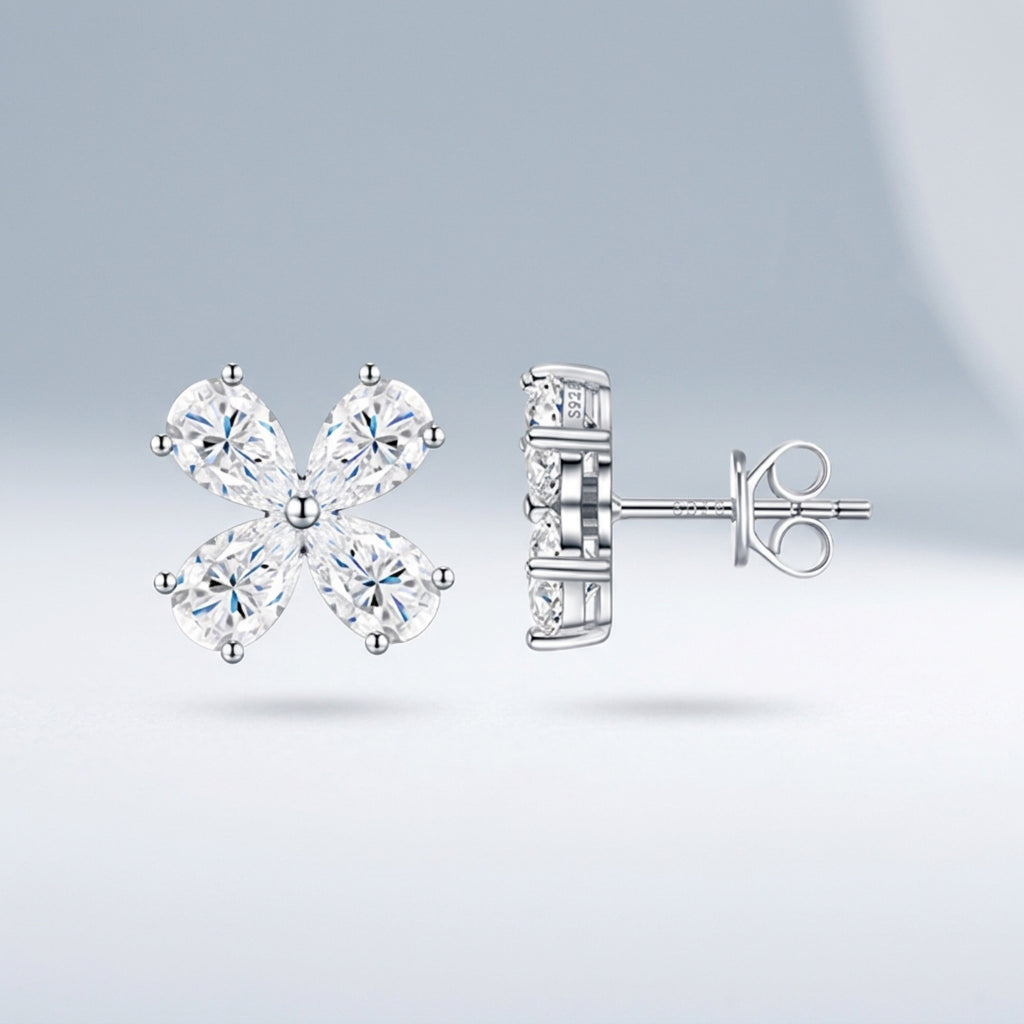 Quadrifiore Moissanite Clover Stud Earrings in Sterling Silver