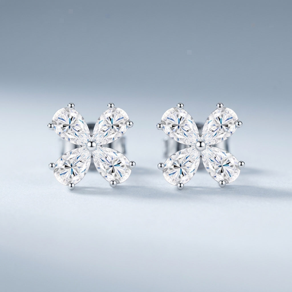 Quadrifiore Moissanite Clover Stud Earrings in Sterling Silver