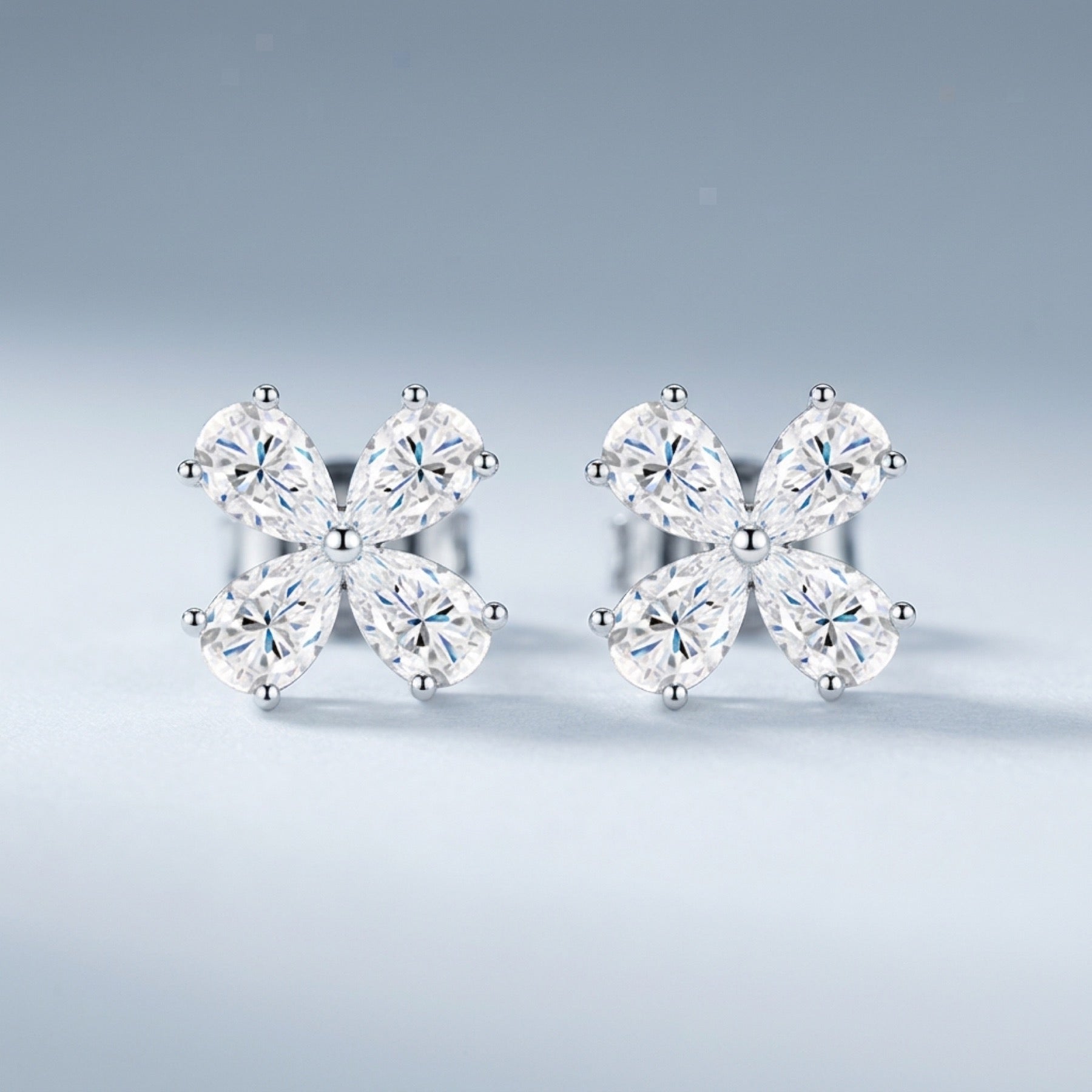 Quadrifiore Moissanite Clover Stud Earrings in Sterling Silver