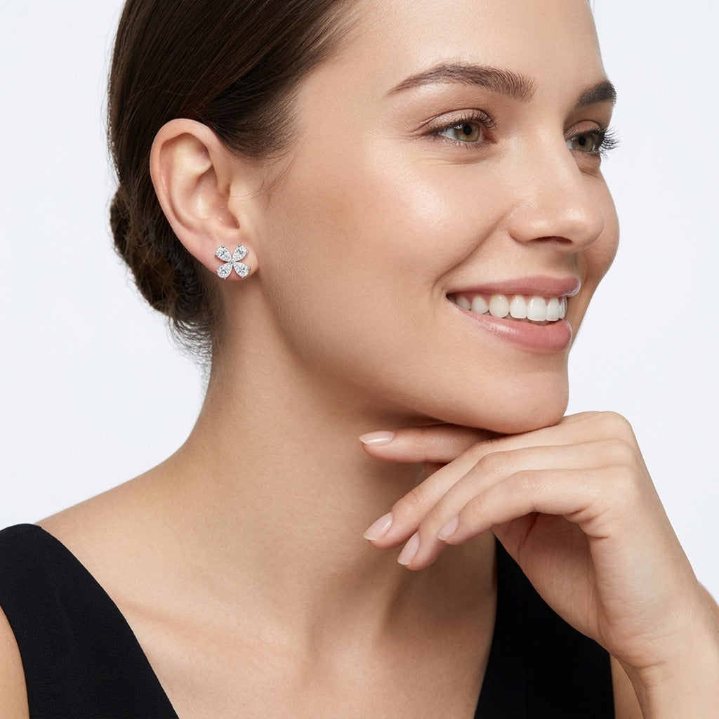 Quadrifiore Moissanite Clover Stud Earrings in Sterling Silver