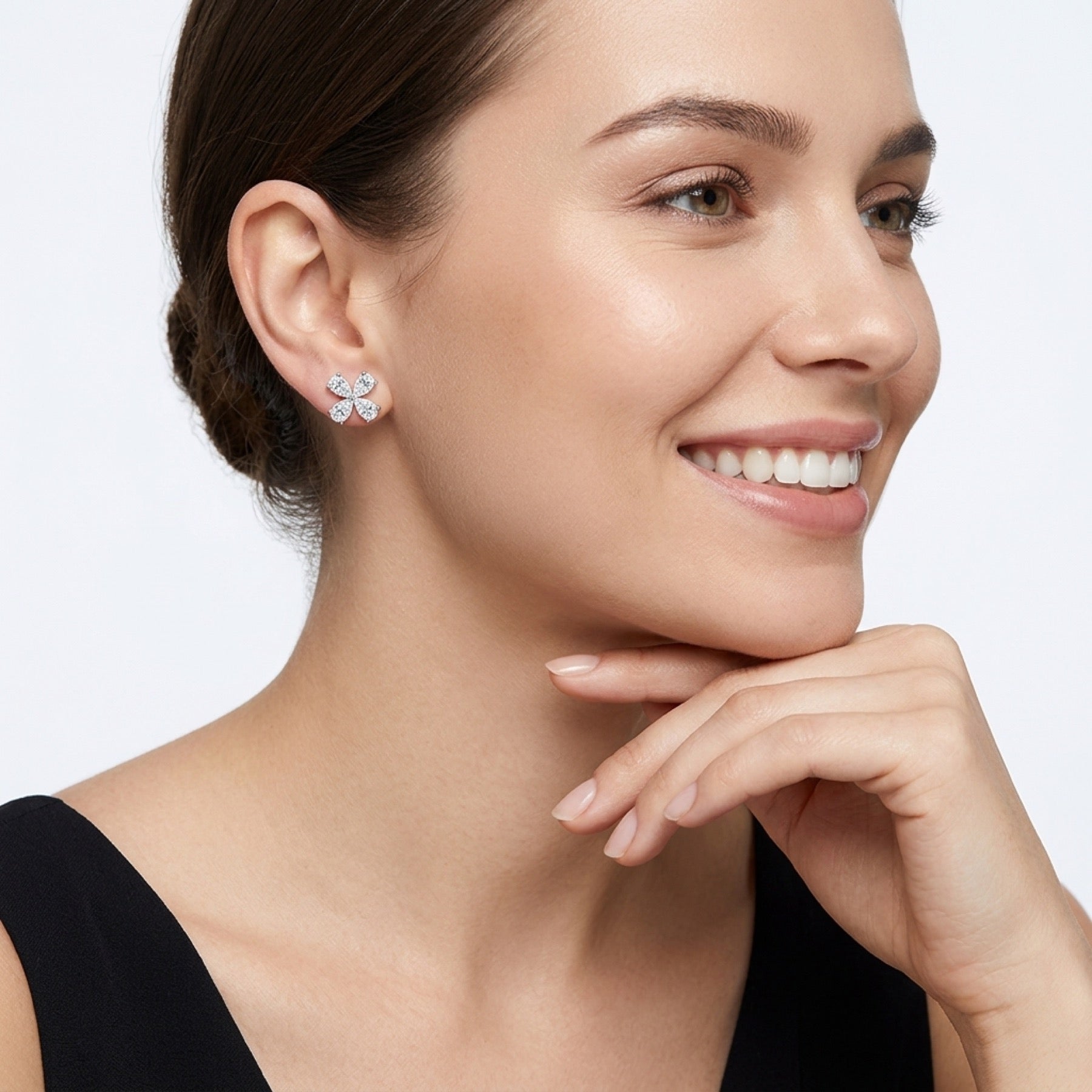 Quadrifiore Moissanite Clover Stud Earrings in Sterling Silver