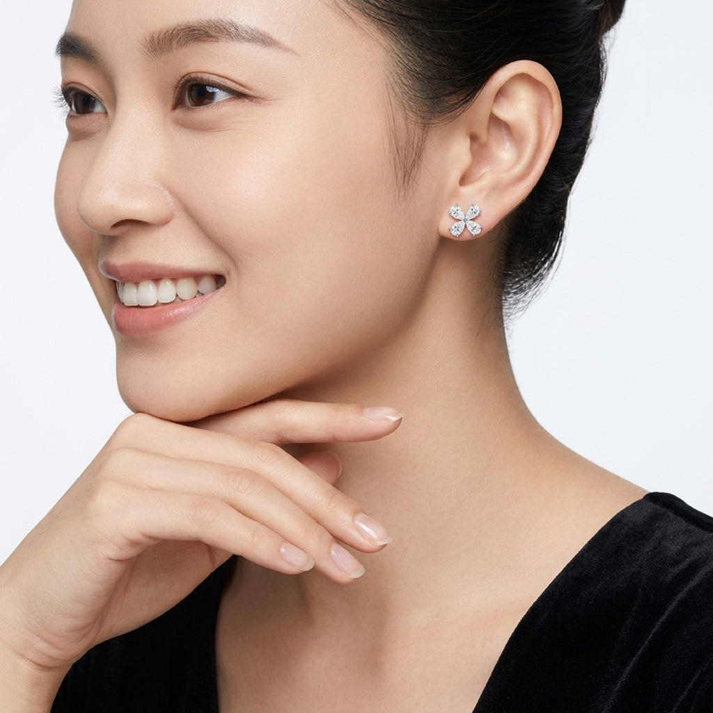 Quadrifiore Moissanite Clover Stud Earrings in Sterling Silver