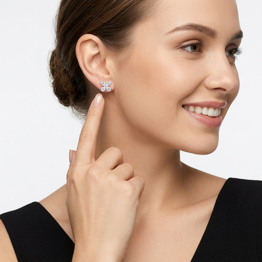 Quadrifiore Moissanite Clover Stud Earrings in Sterling Silver