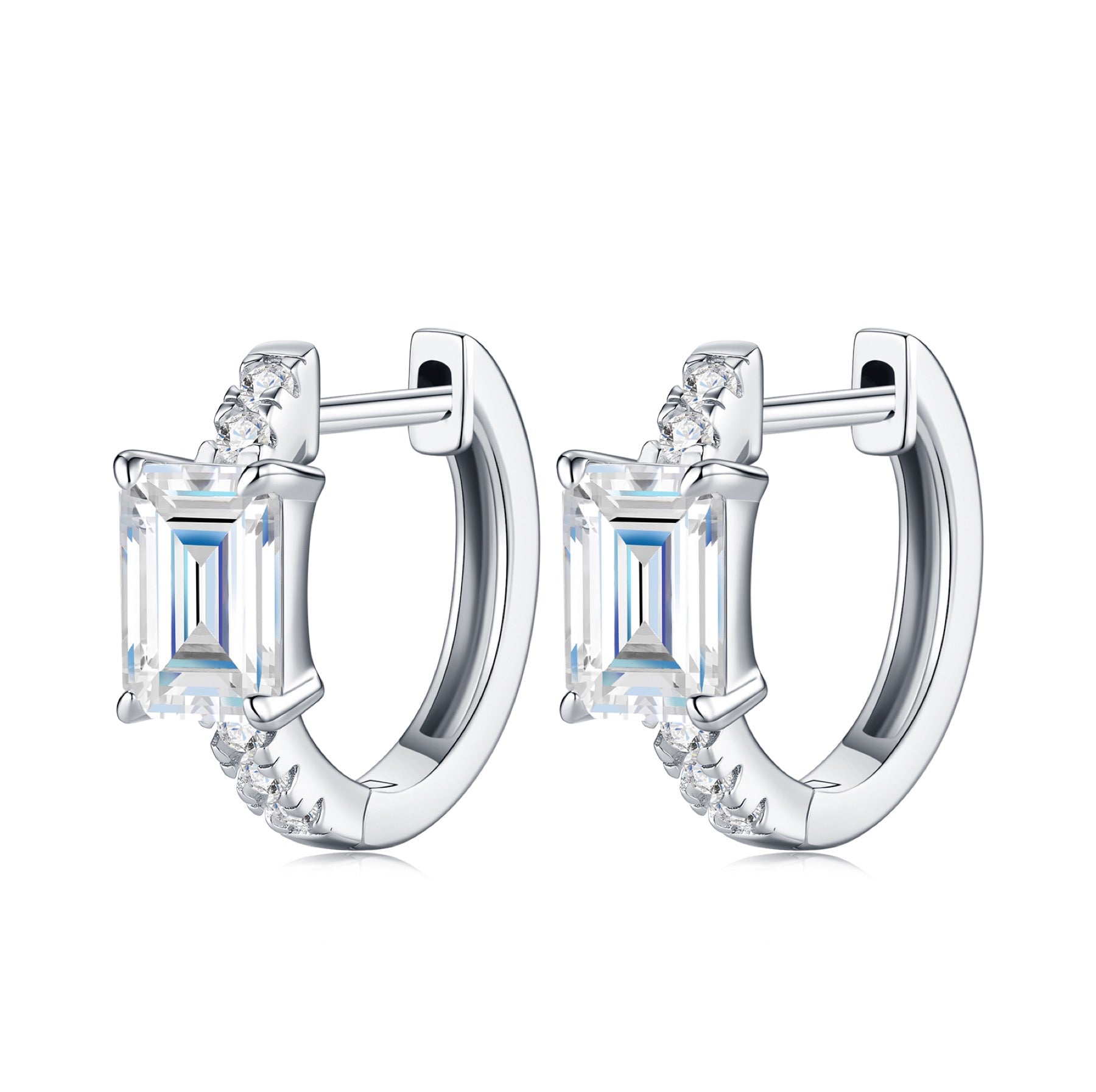 Smeraldini Moissanite Huggie Hoop Earrings in Sterling Silver