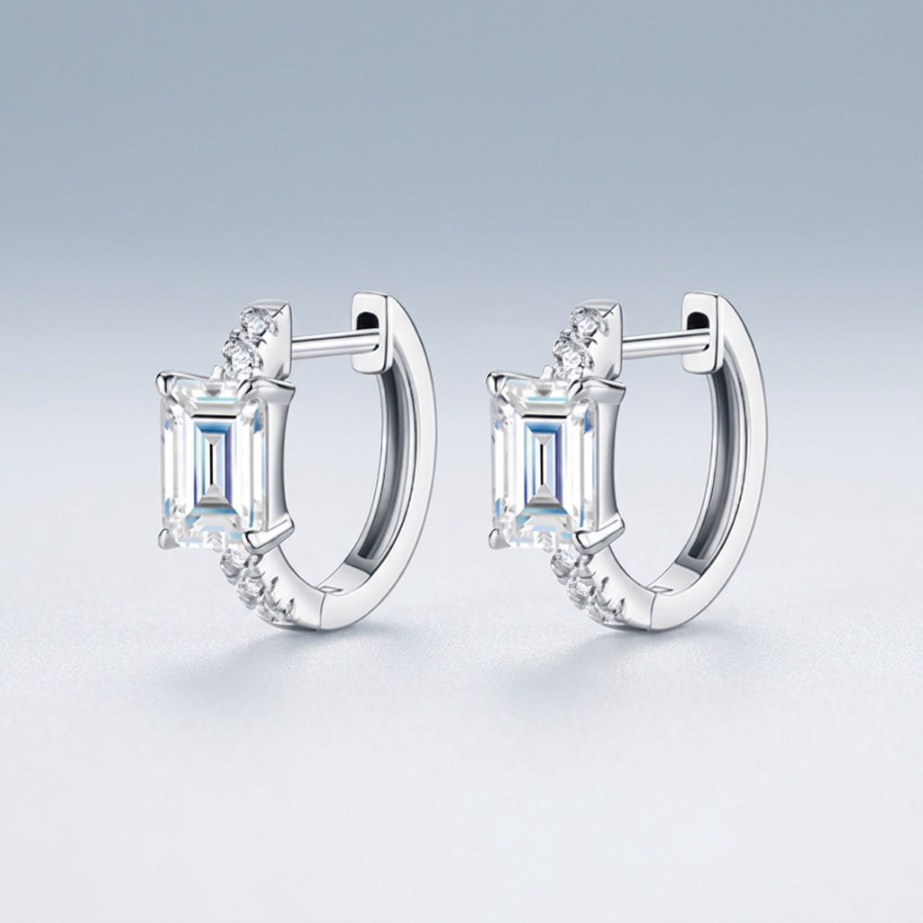 Smeraldini Moissanite Huggie Hoop Earrings in Sterling Silver