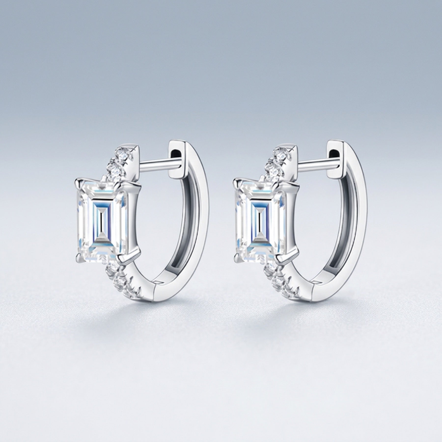 Smeraldini Moissanite Huggie Hoop Earrings in Sterling Silver