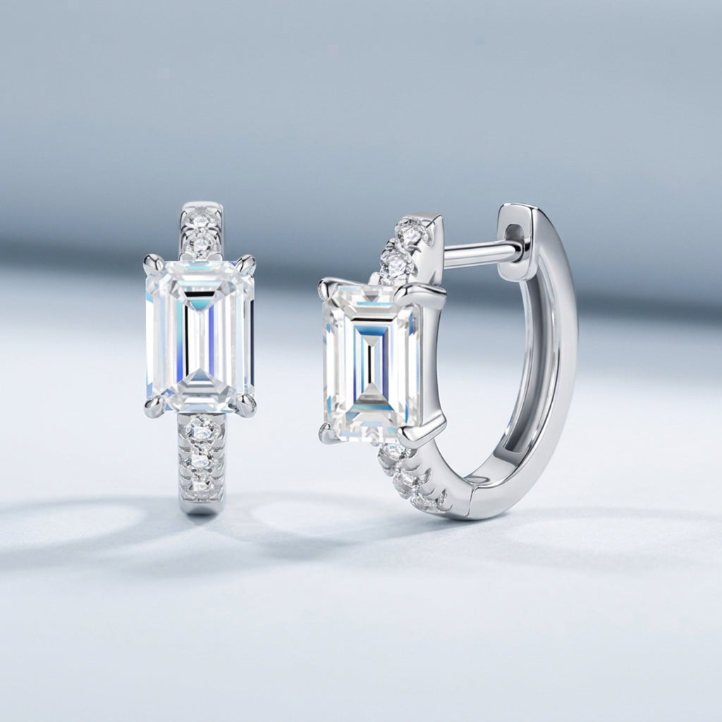 Smeraldini Moissanite Huggie Hoop Earrings in Sterling Silver