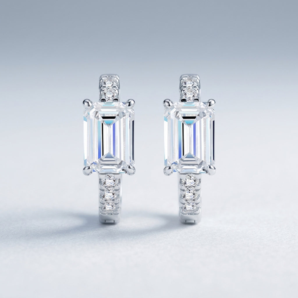 Smeraldini Moissanite Huggie Hoop Earrings in Sterling Silver