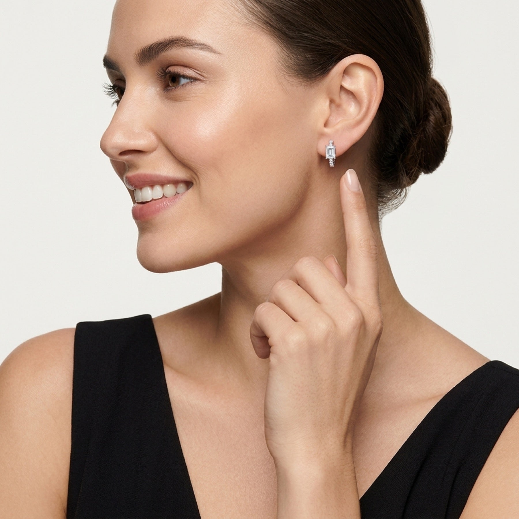 Smeraldini Moissanite Huggie Hoop Earrings in Sterling Silver