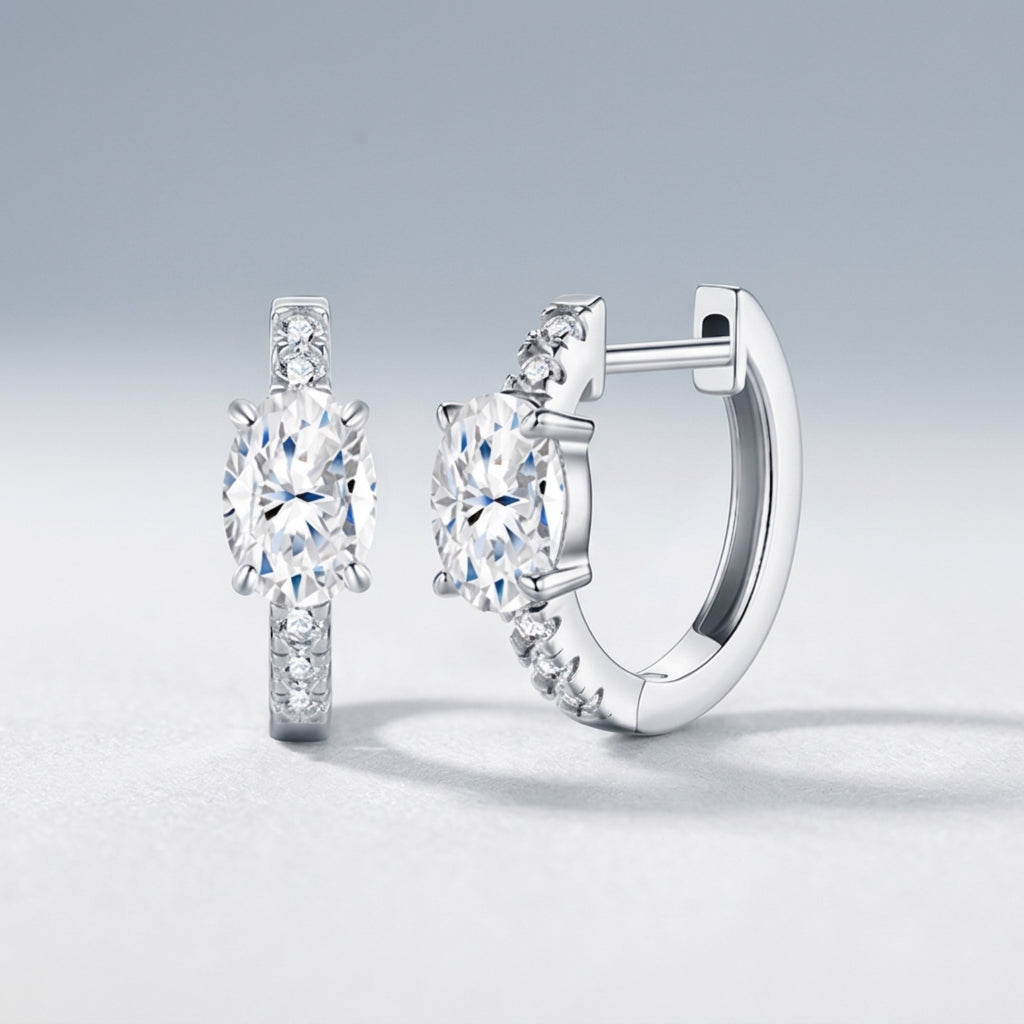 Cuscinato Moissanite Huggie Hoop Earrings in Sterling Silver