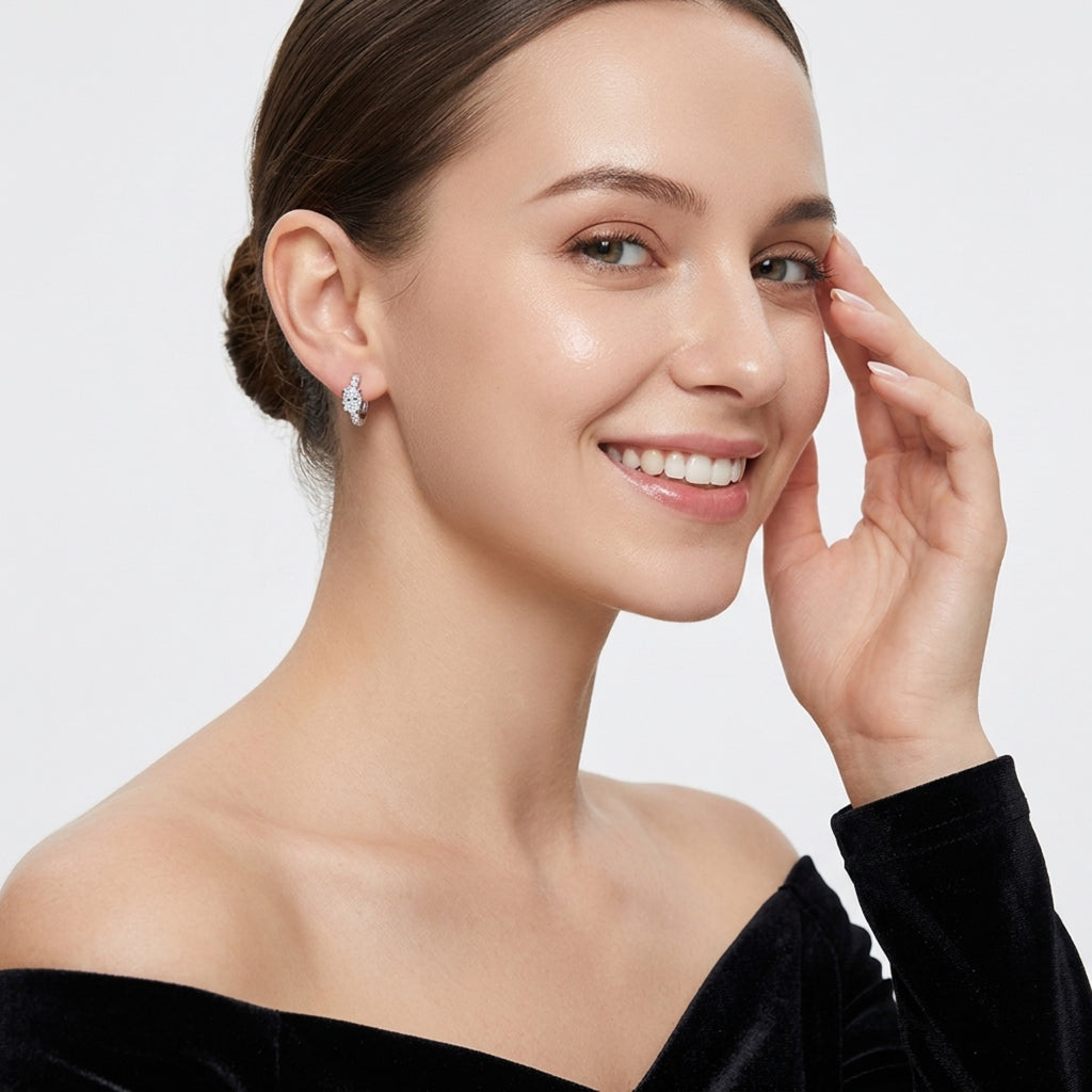 Cuscinato Moissanite Huggie Hoop Earrings in Sterling Silver