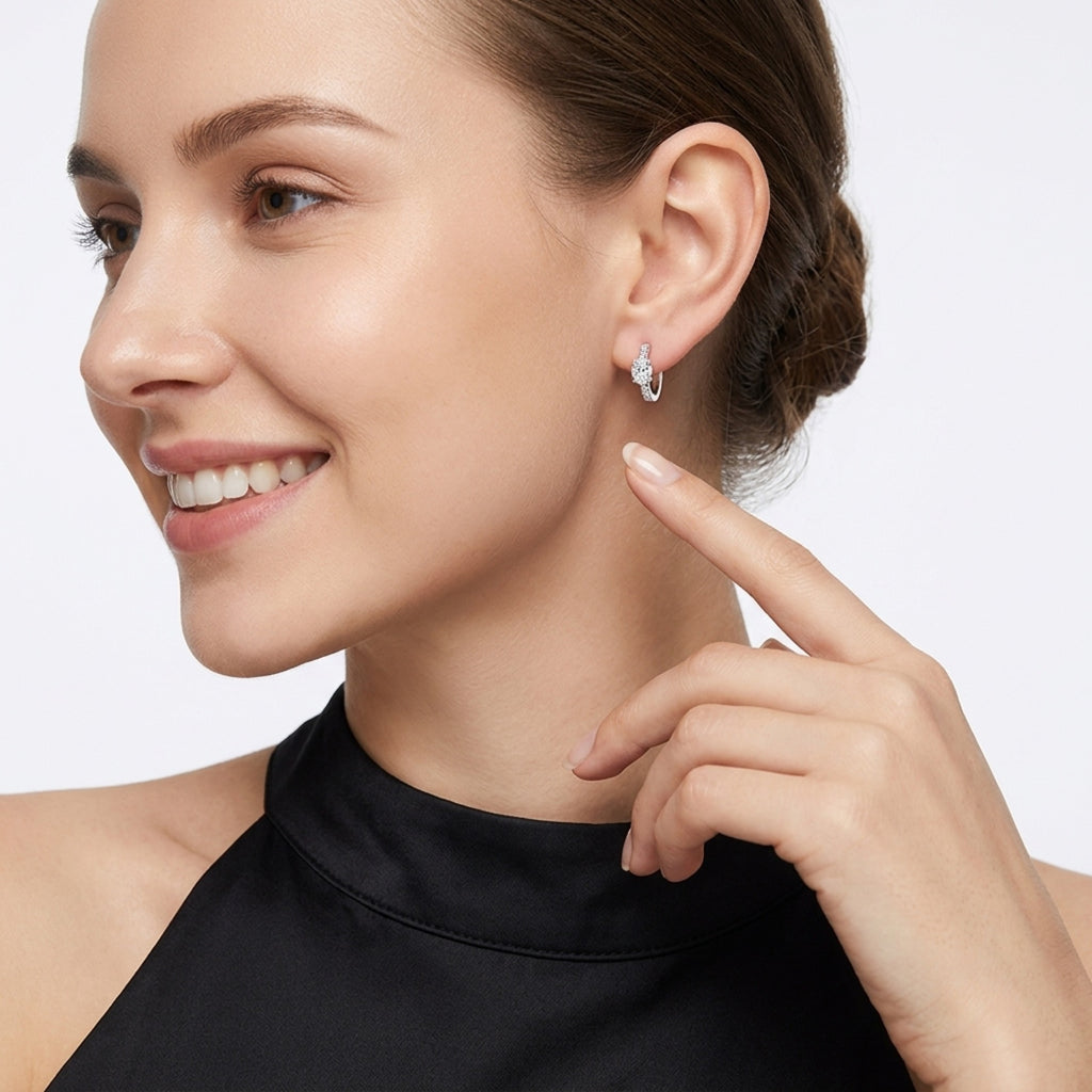 Cuscinato Moissanite Huggie Hoop Earrings in Sterling Silver
