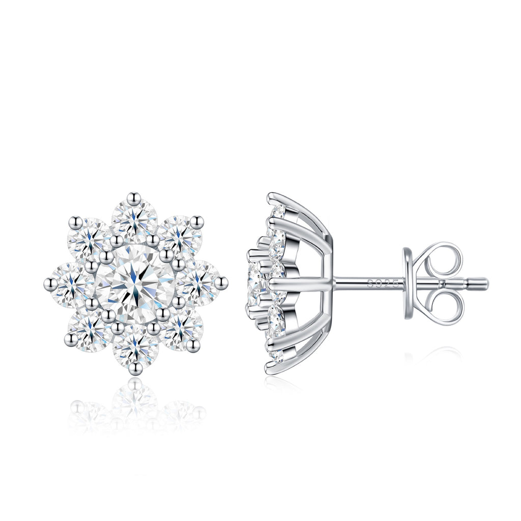 Fioredineve Moissanite Flower Stud Earrings in Sterling Silver