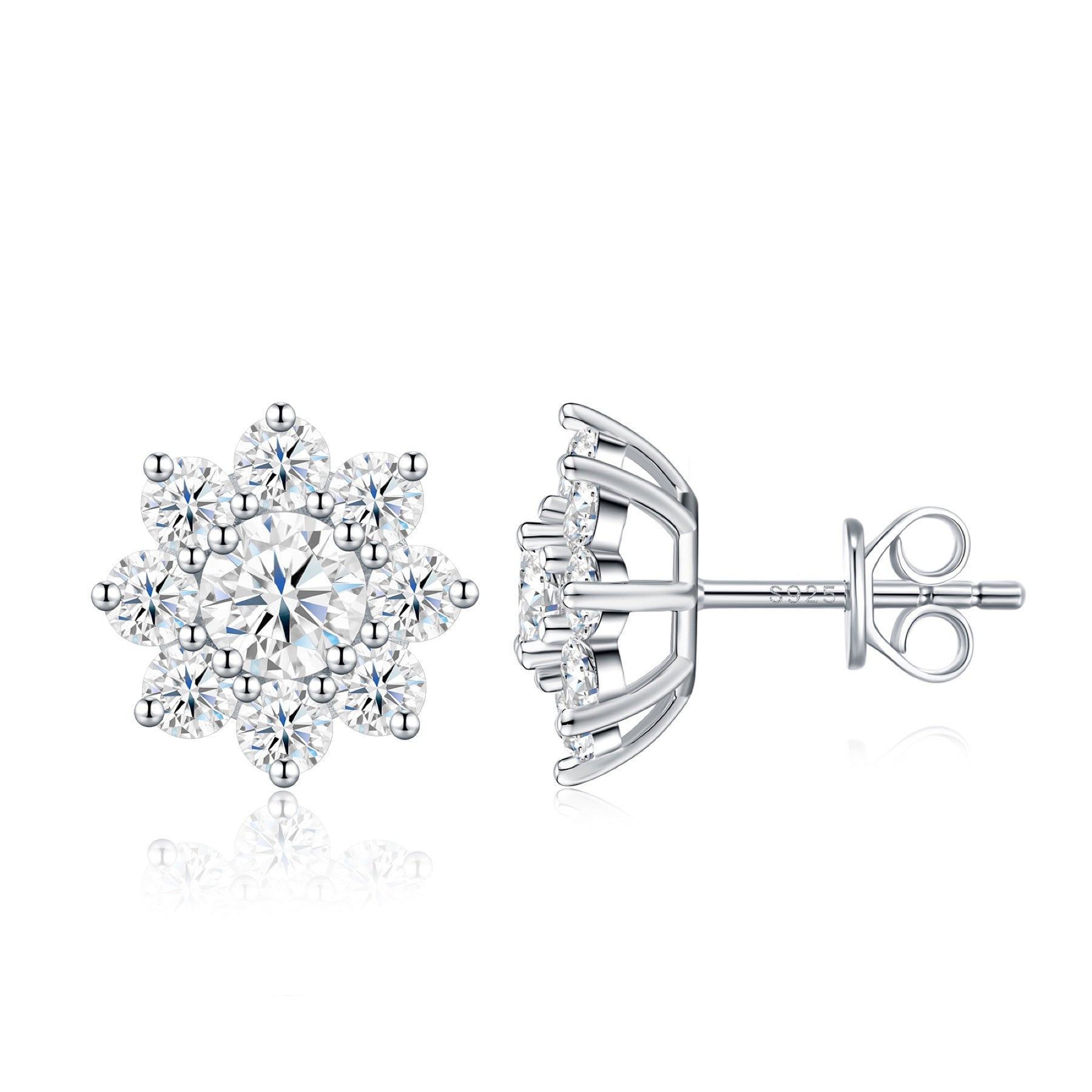 Fioredineve Moissanite Flower Stud Earrings in Sterling Silver