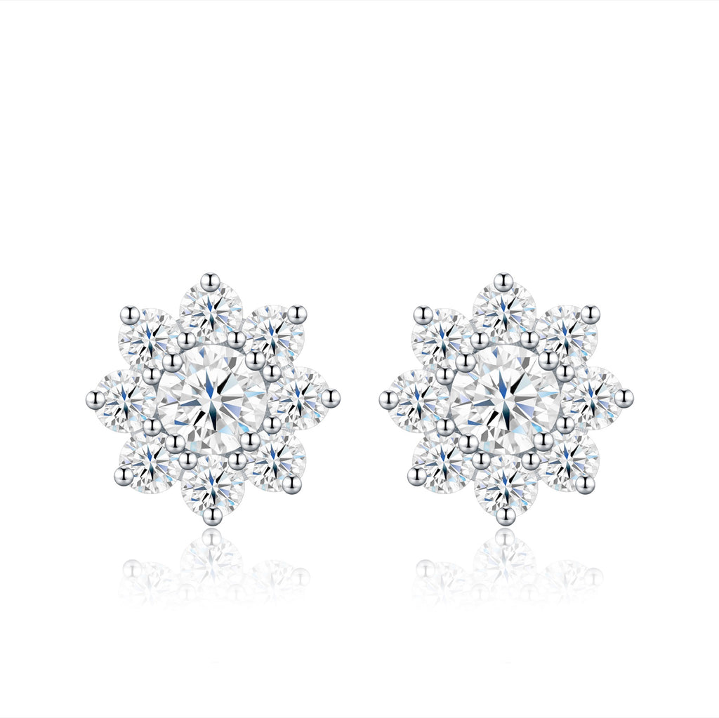 Fioredineve Moissanite Flower Stud Earrings in Sterling Silver