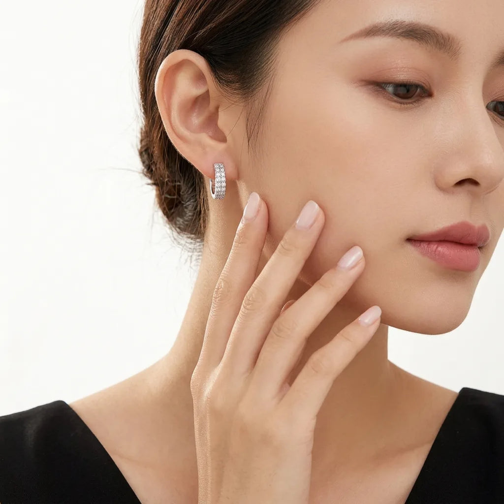 Semplina Moissanite Huggie Hoop Earrings in Sterling Silver