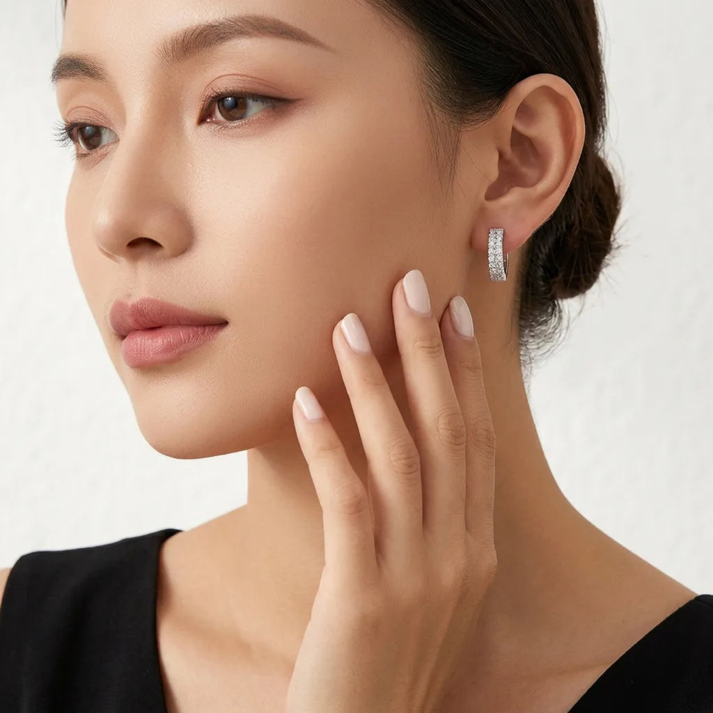 Semplina Moissanite Huggie Hoop Earrings in Sterling Silver
