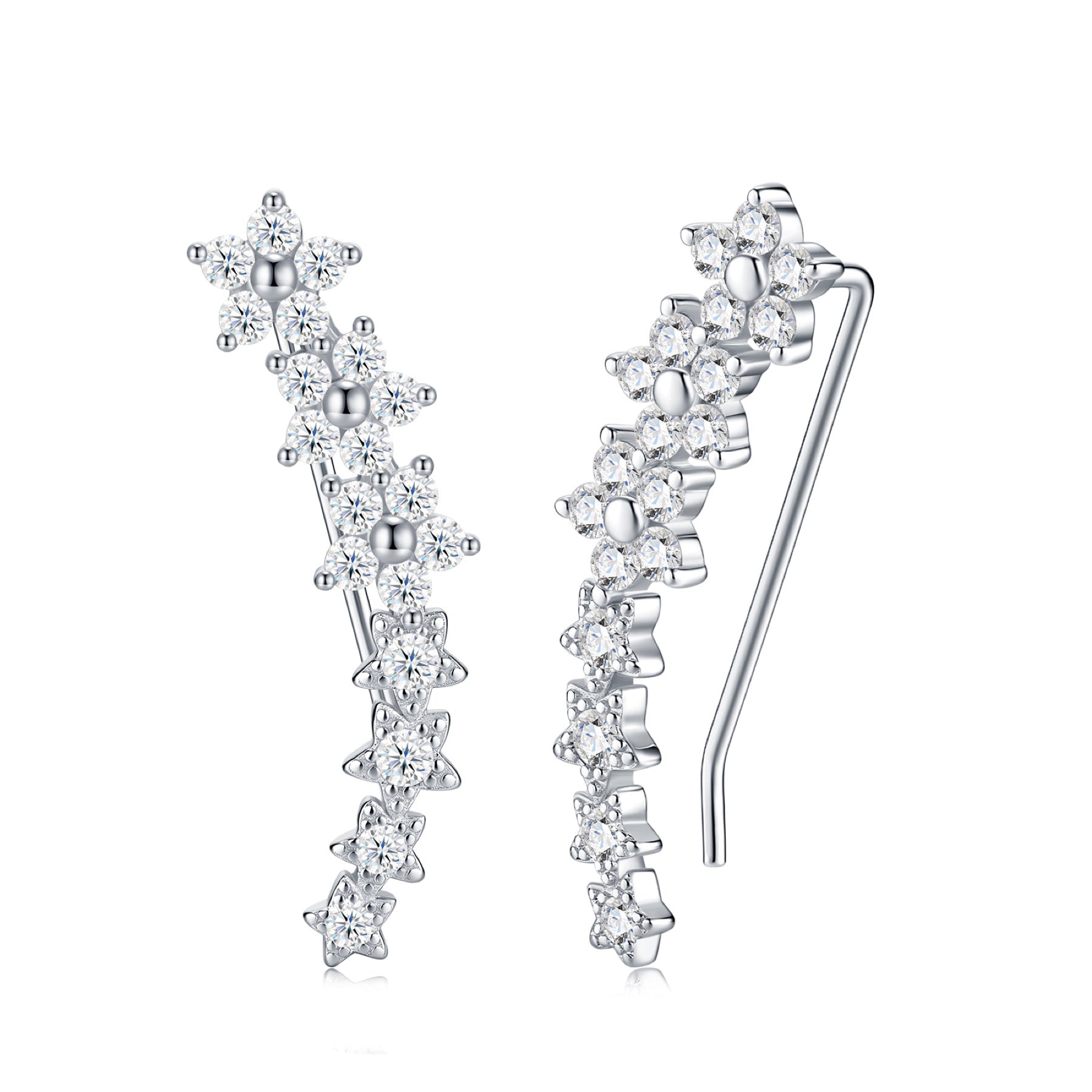 Sciamella Moissanite Climber Stud Earrings in Sterling Silver