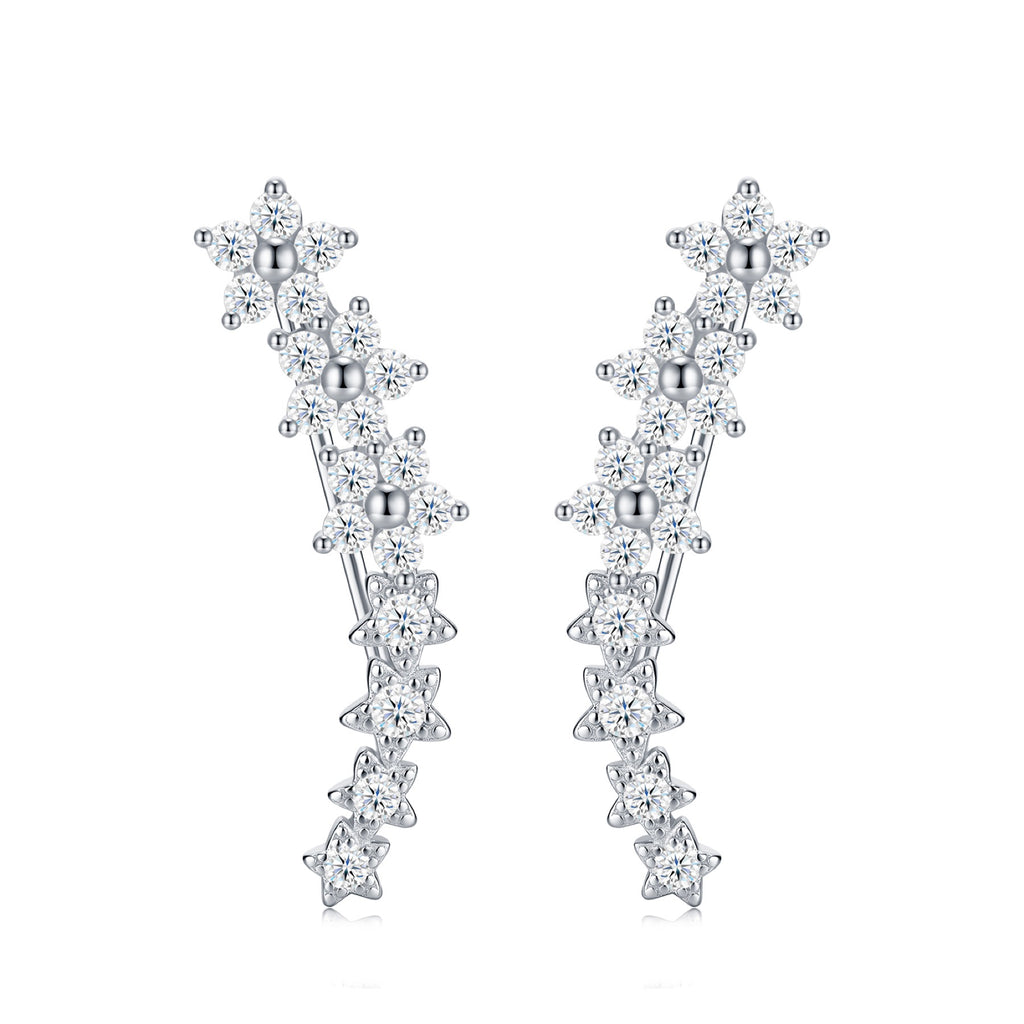 Sciamella Moissanite Climber Stud Earrings in Sterling Silver