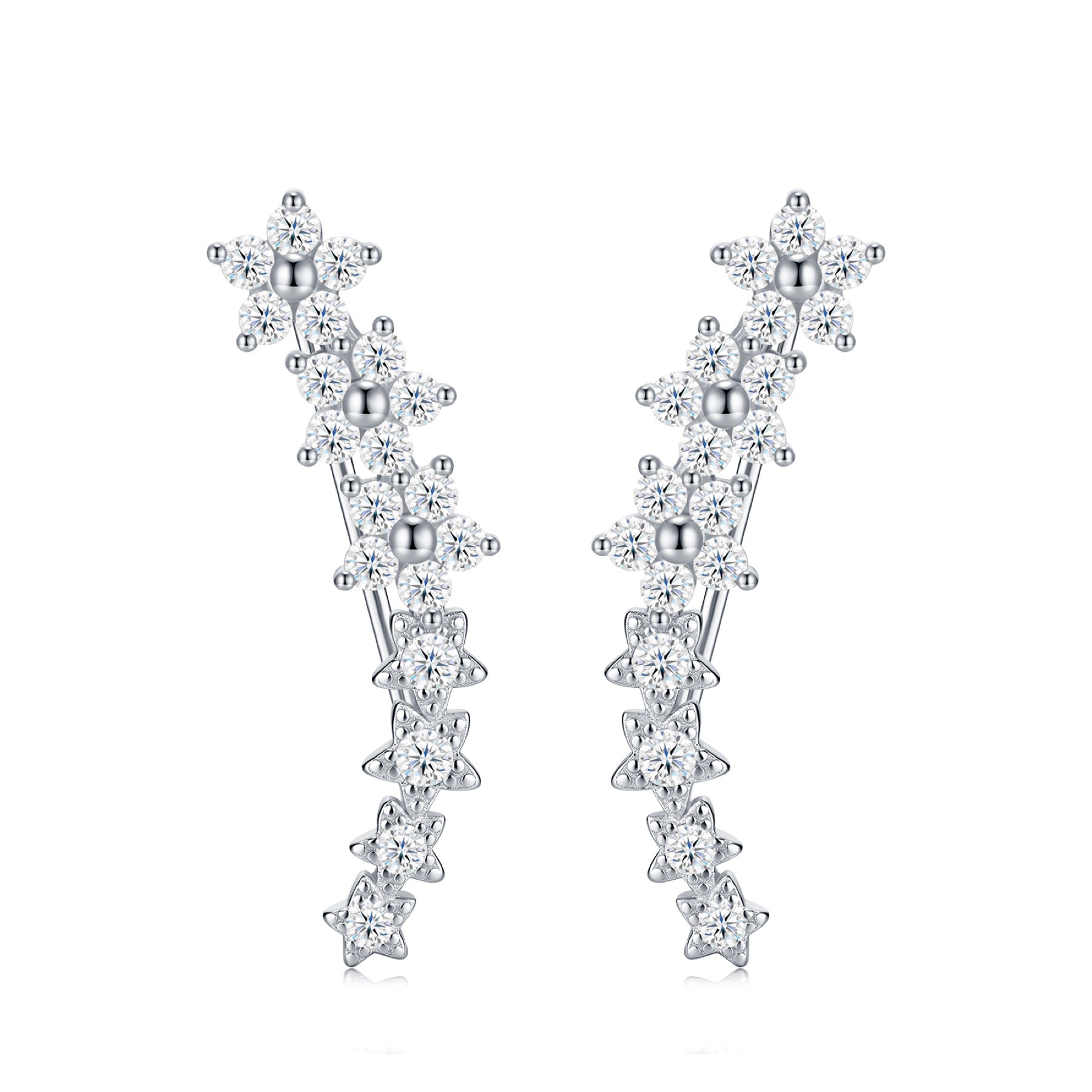 Sciamella Moissanite Climber Stud Earrings in Sterling Silver