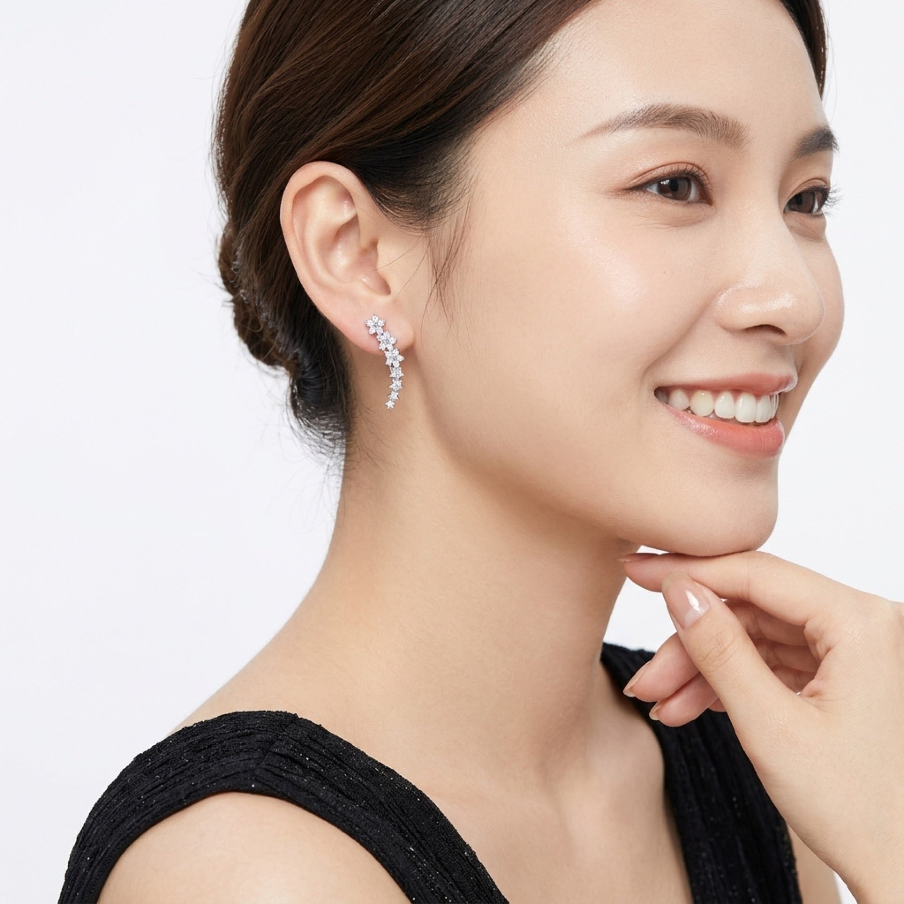 Sciamella Moissanite Climber Stud Earrings in Sterling Silver