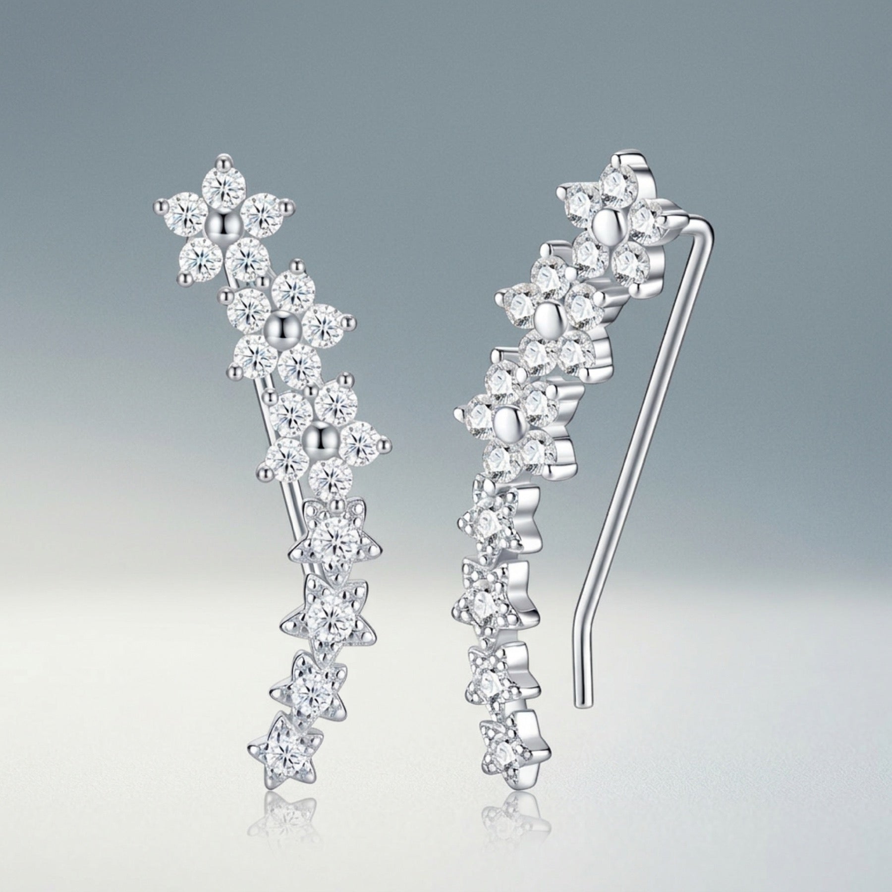 Sciamella Moissanite Climber Stud Earrings in Sterling Silver