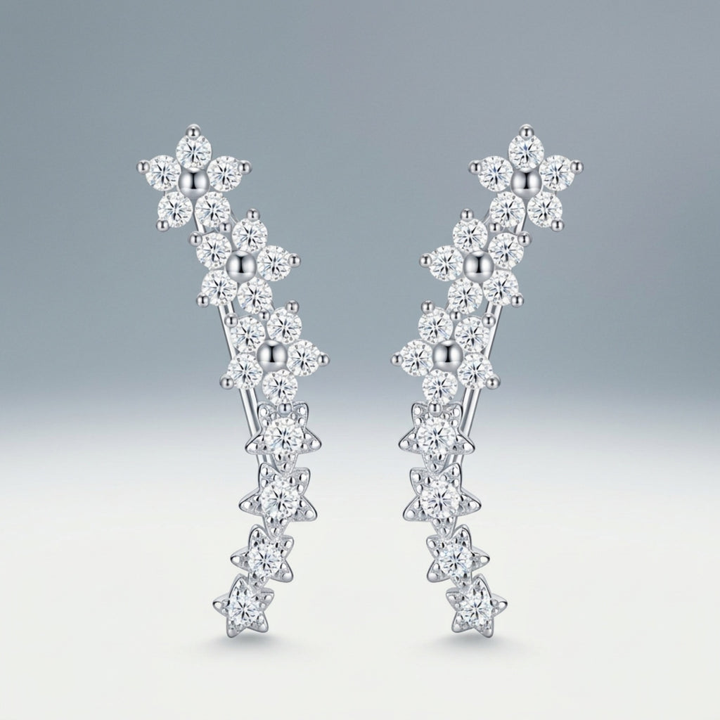Sciamella Moissanite Climber Stud Earrings in Sterling Silver