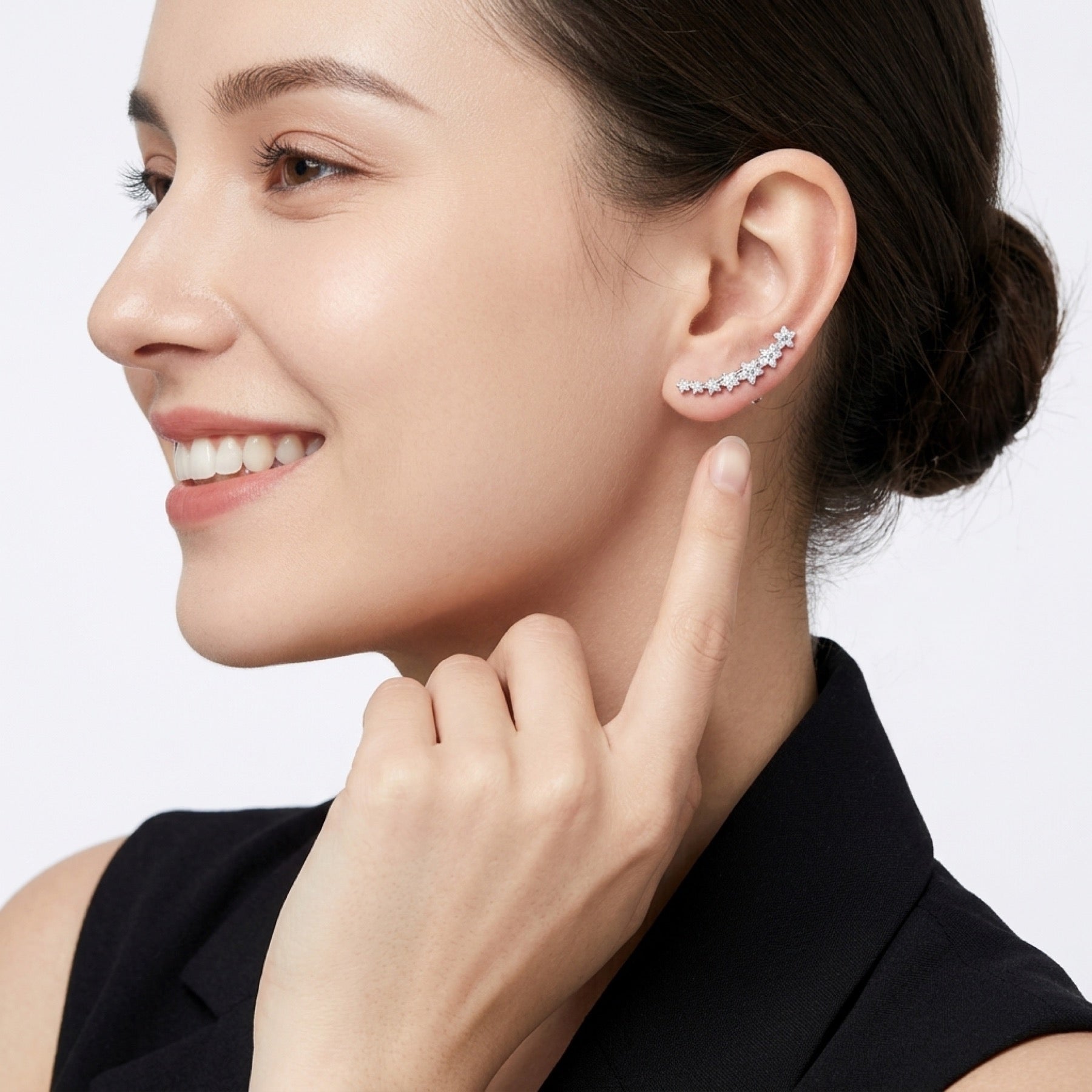 Sciamella Moissanite Climber Stud Earrings in Sterling Silver